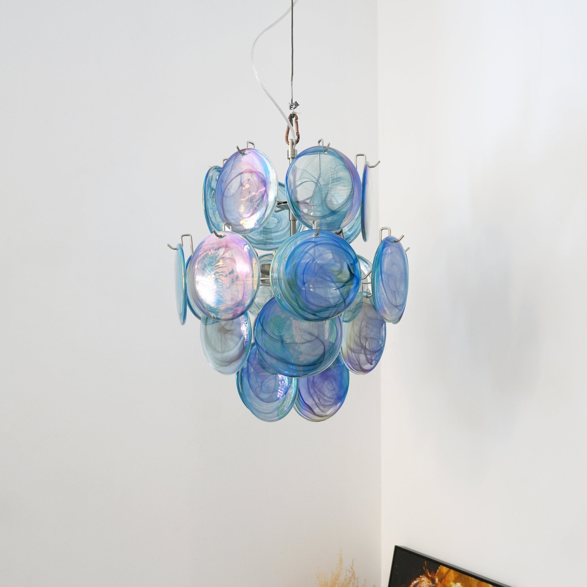 Aurora Chandelier Blue Murano Glass Disc Vintage-Neutral Decor