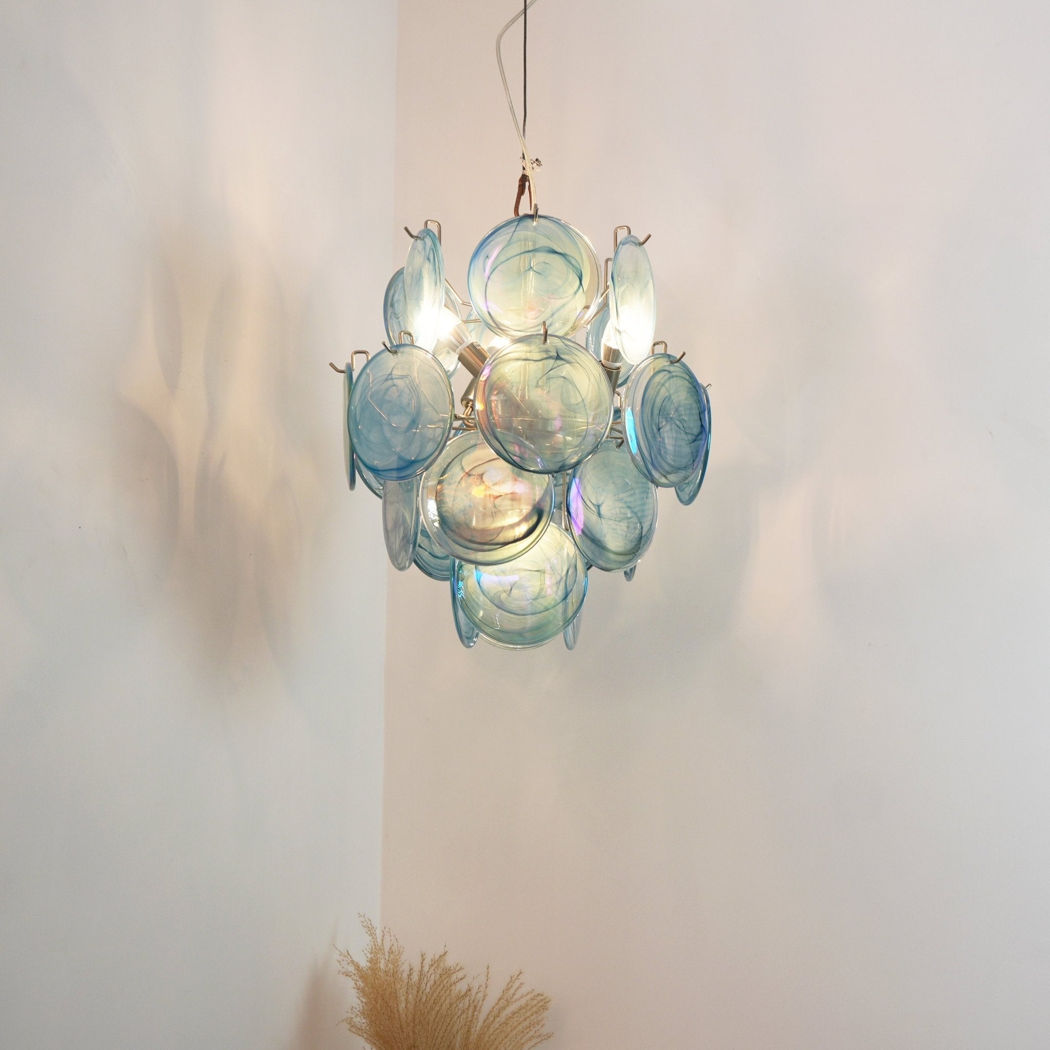 Aurora Chandelier Blue Murano Glass Disc Vintage-Neutral Decor