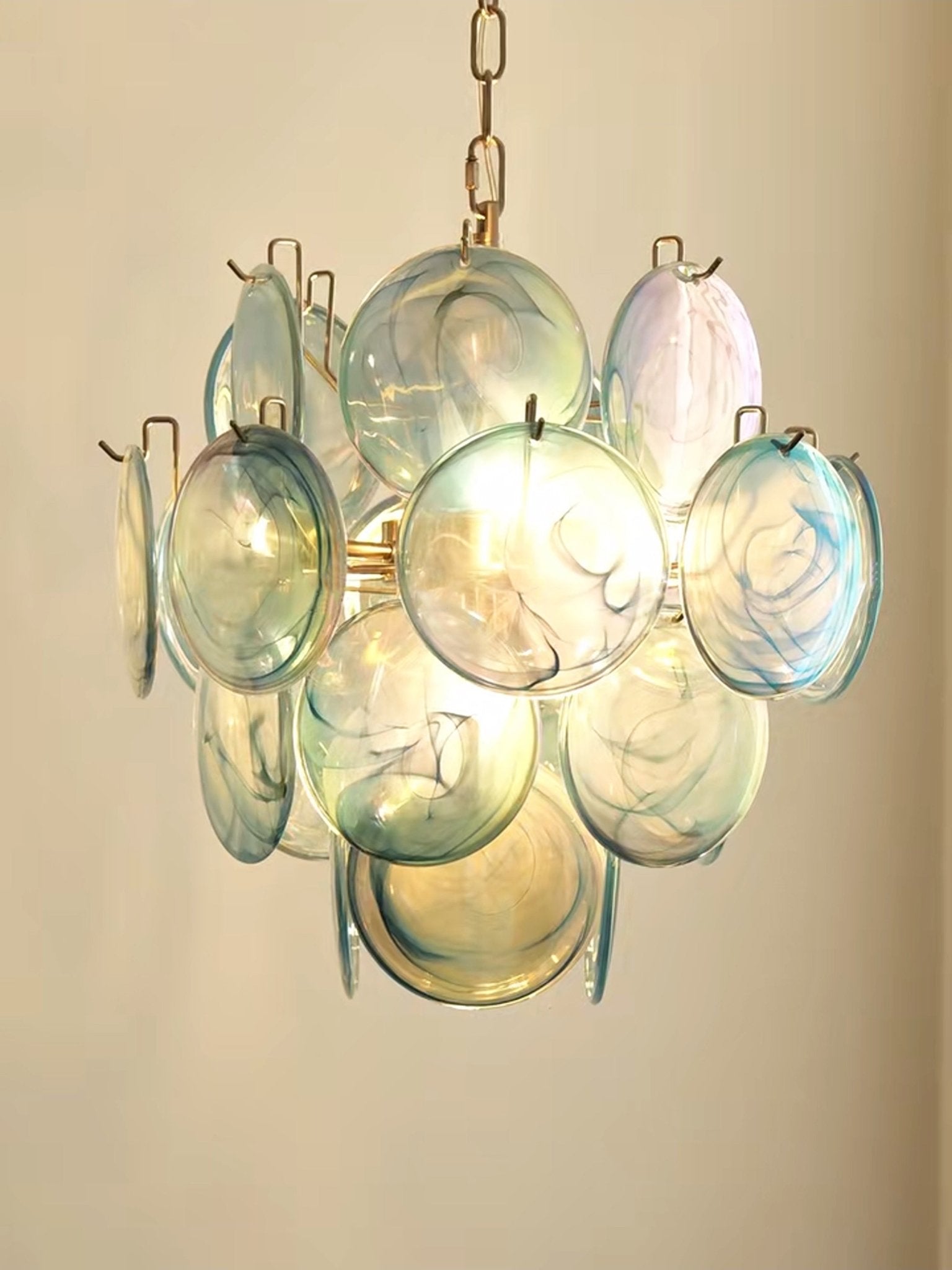 Aurora Chandelier Blue Murano Glass Disc Vintage-Neutral Decor