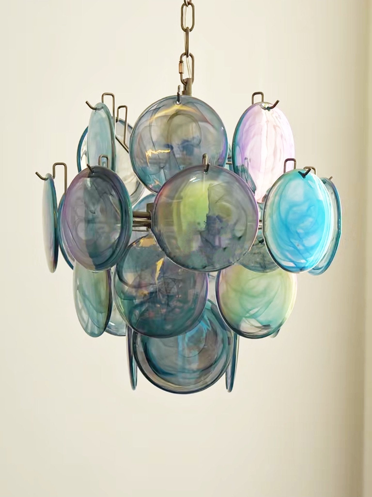 Aurora Chandelier Blue Murano Glass Disc Vintage-Neutral Decor