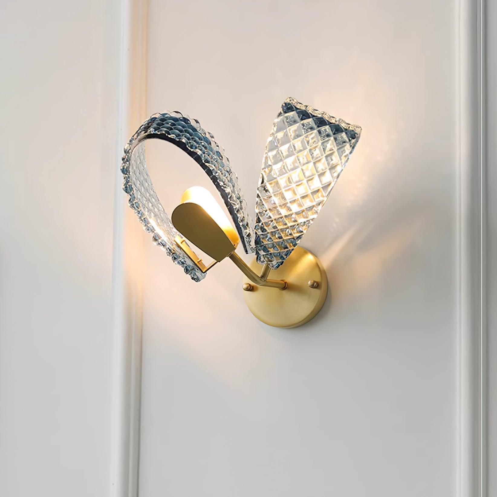 Wall Lamp Blue Ribbed Glass Ribbons Brass
