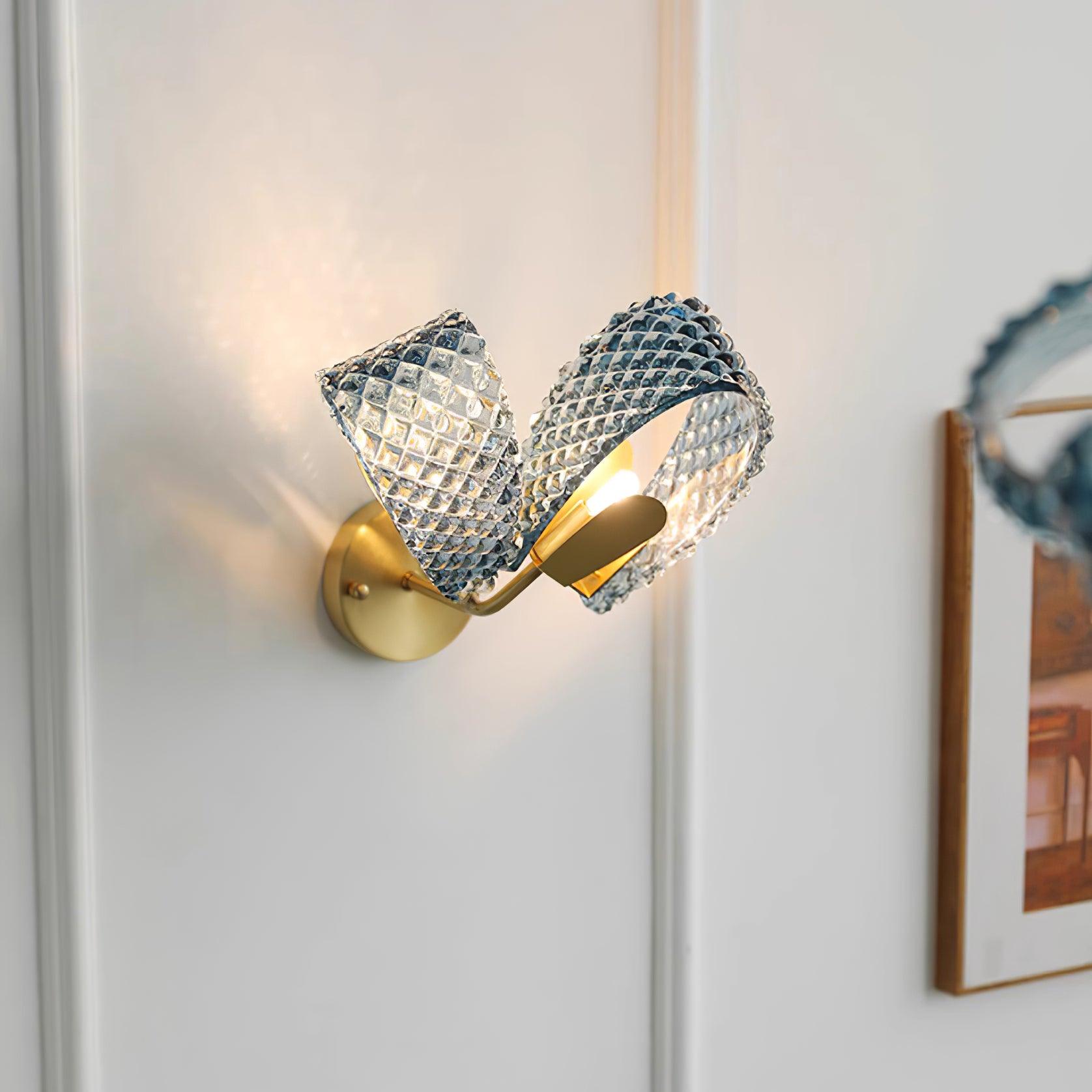 Wall Lamp Blue Ribbed Glass Ribbons Brass