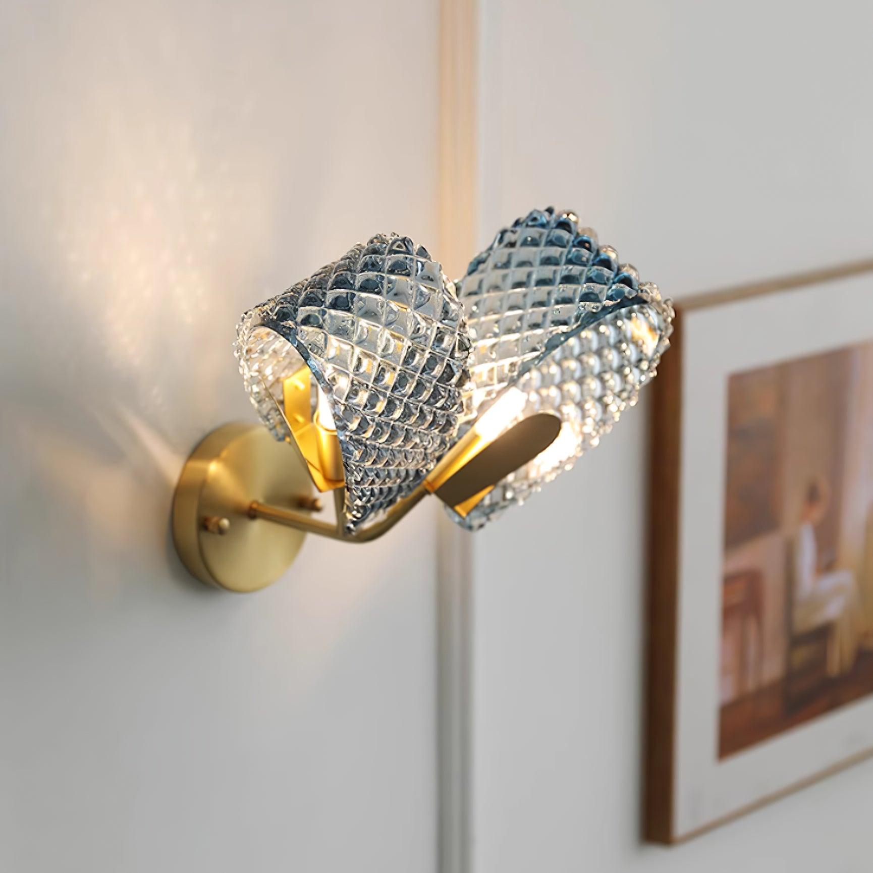 Wall Lamp Blue Ribbed Glass Ribbons Brass