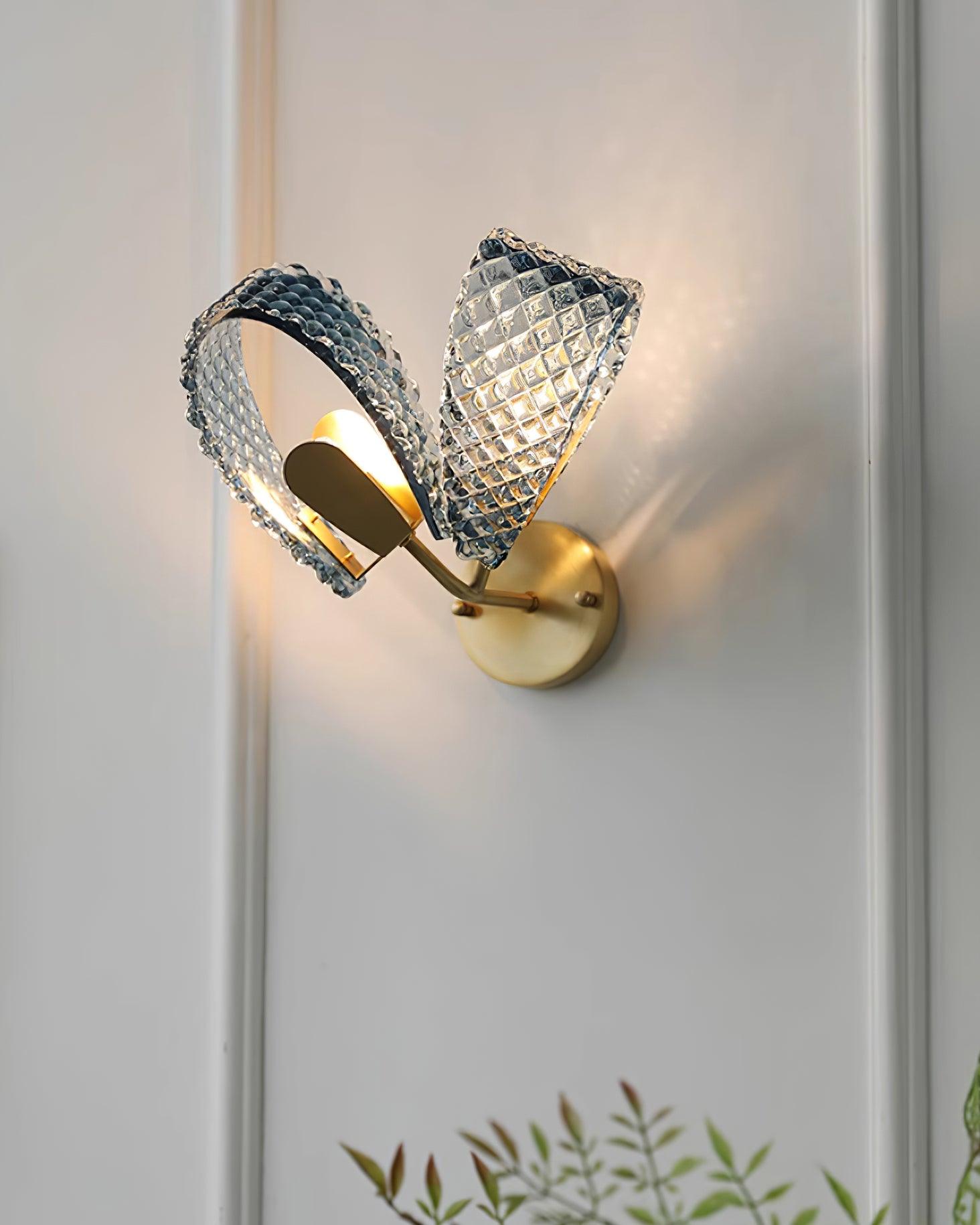 Wall Lamp Blue Ribbed Glass Ribbons Brass