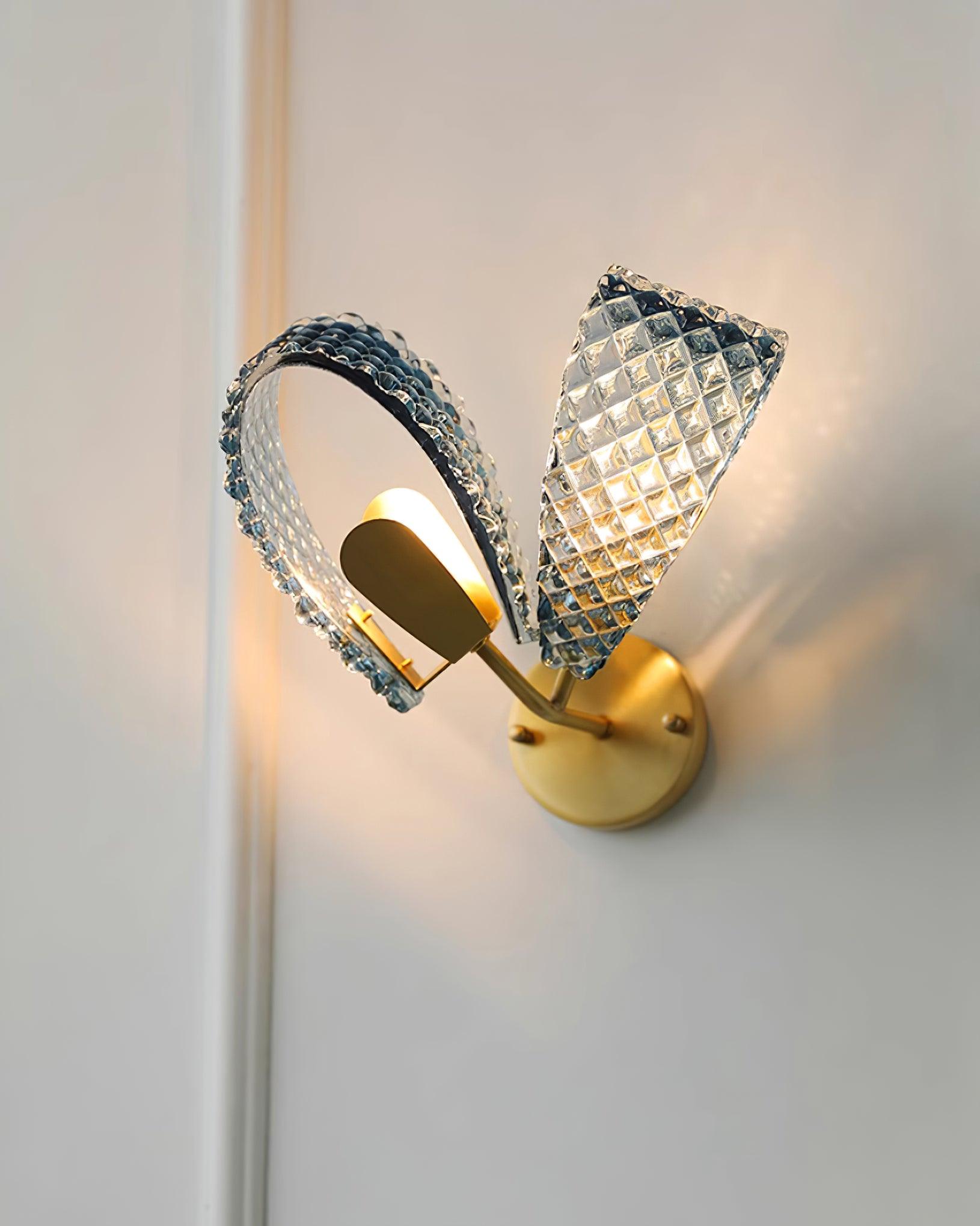 Wall Lamp Blue Ribbed Glass Ribbons Brass