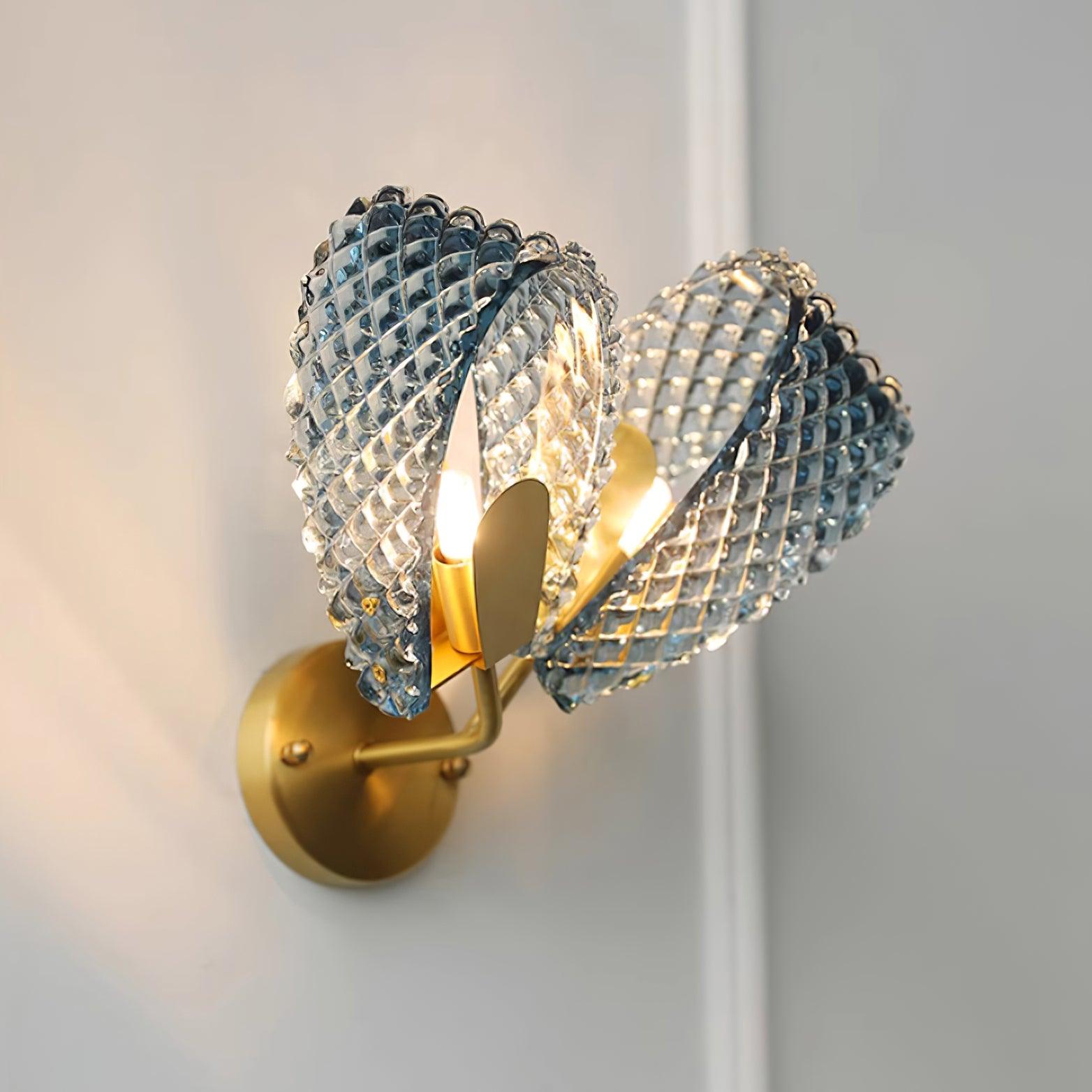 Wall Lamp Blue Ribbed Glass Ribbons Brass