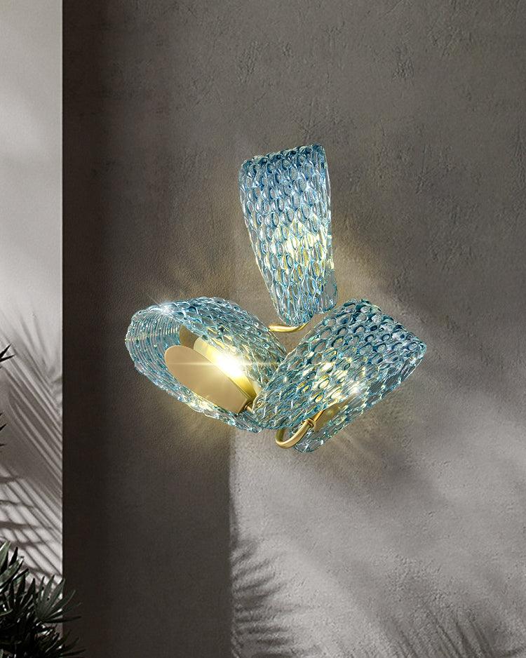 Wall Lamp Blue Ribbed Glass Ribbons Brass