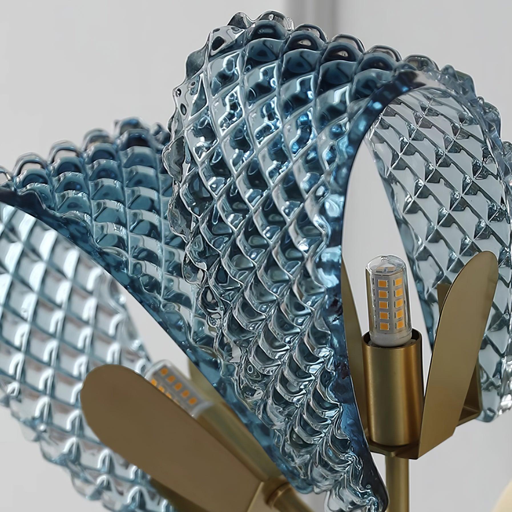 Wall Lamp Blue Ribbed Glass Ribbons Brass