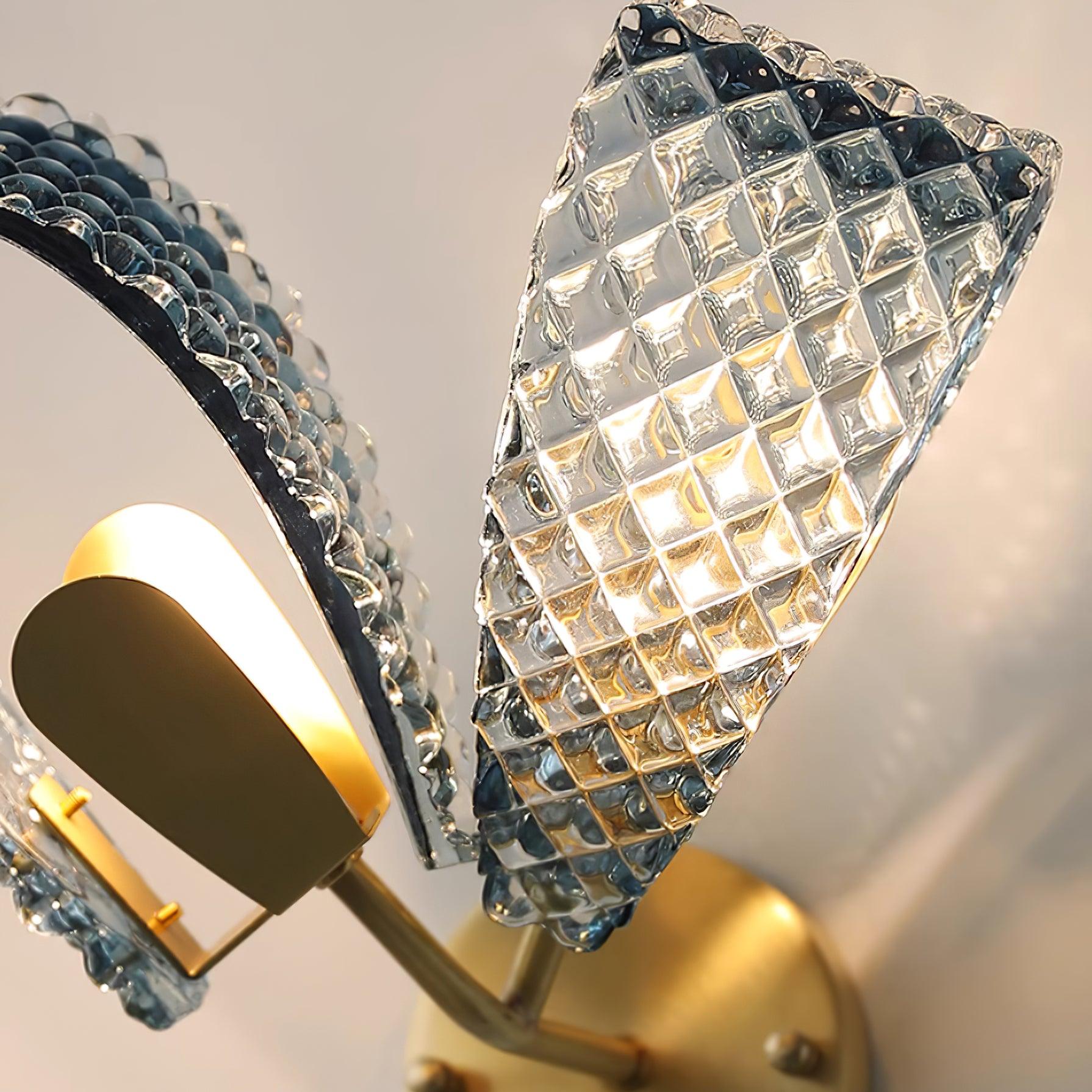 Wall Lamp Blue Ribbed Glass Ribbons Brass