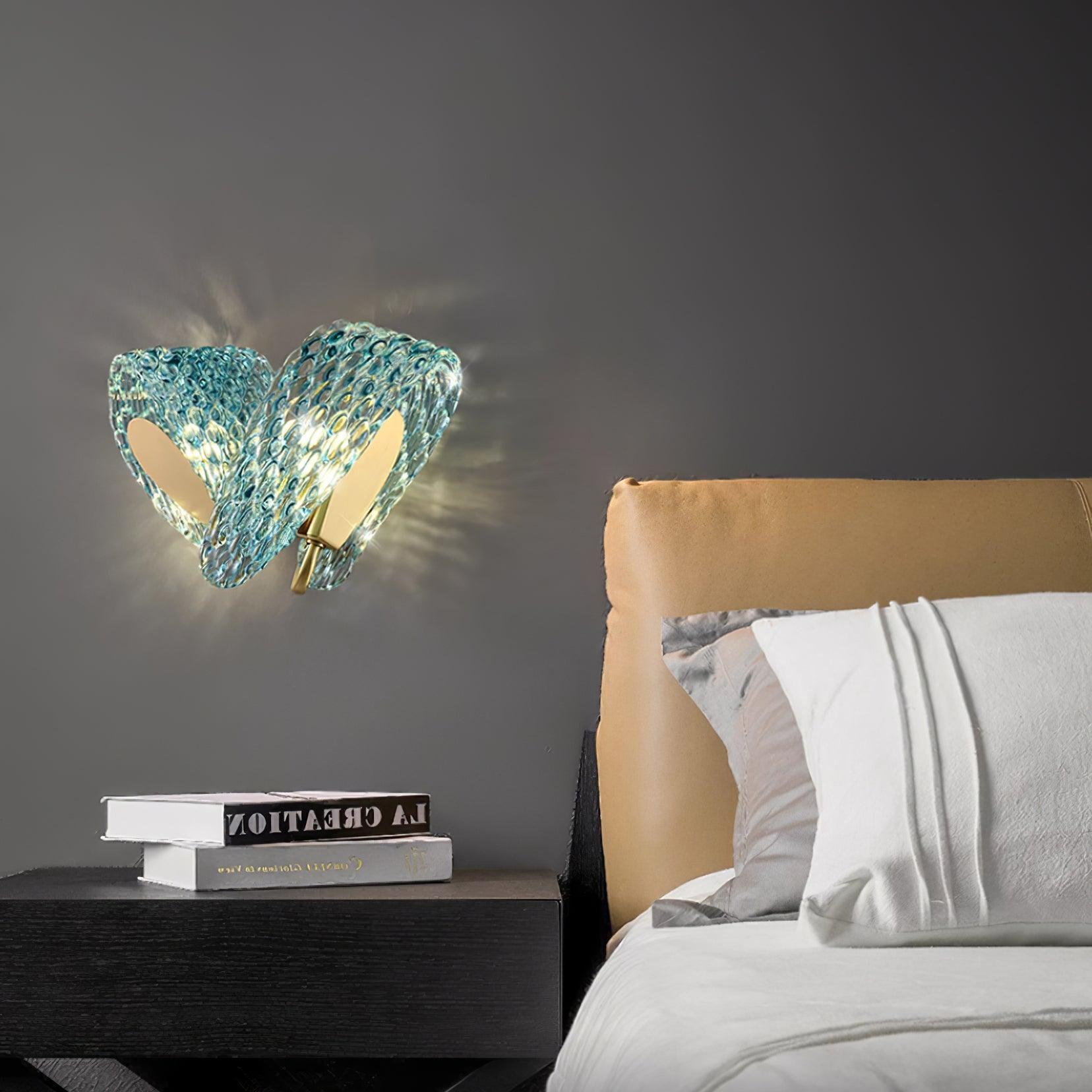 Wall Lamp Blue Ribbed Glass Ribbons Brass