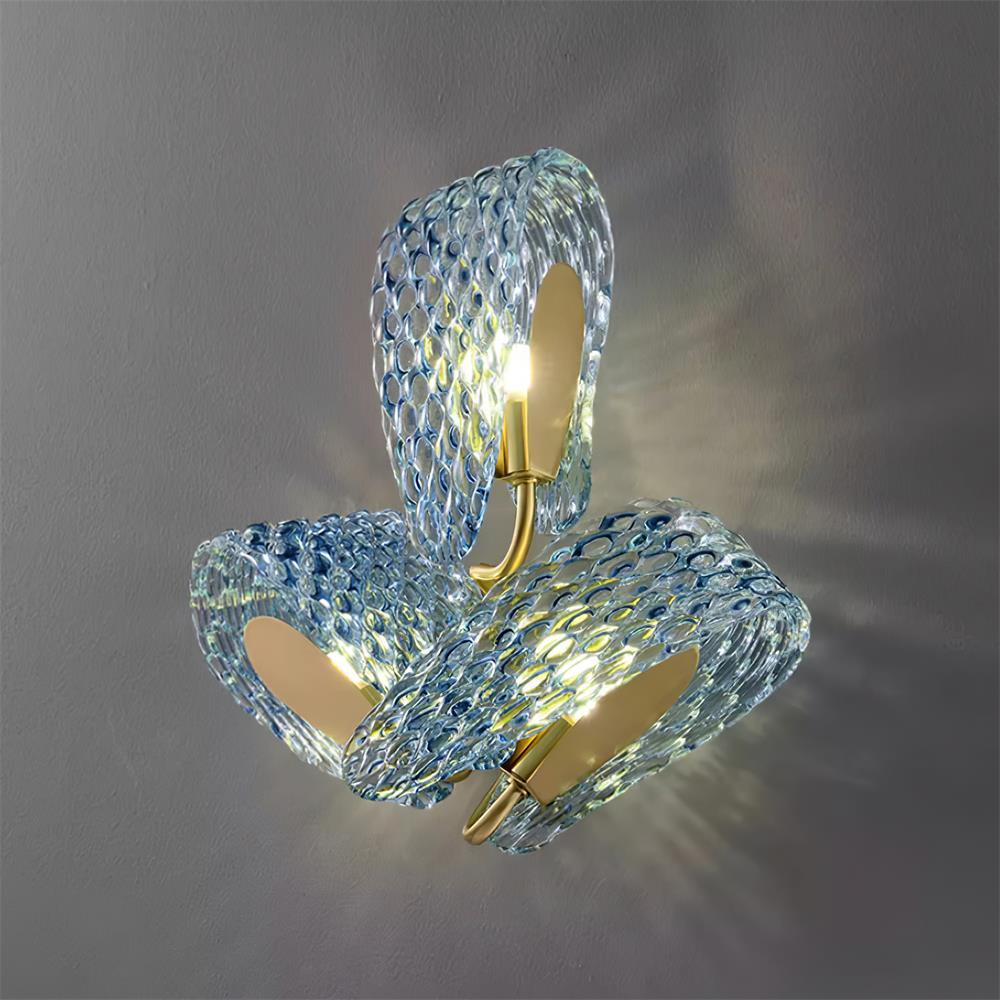 Wall Lamp Blue Ribbed Glass Ribbons Brass