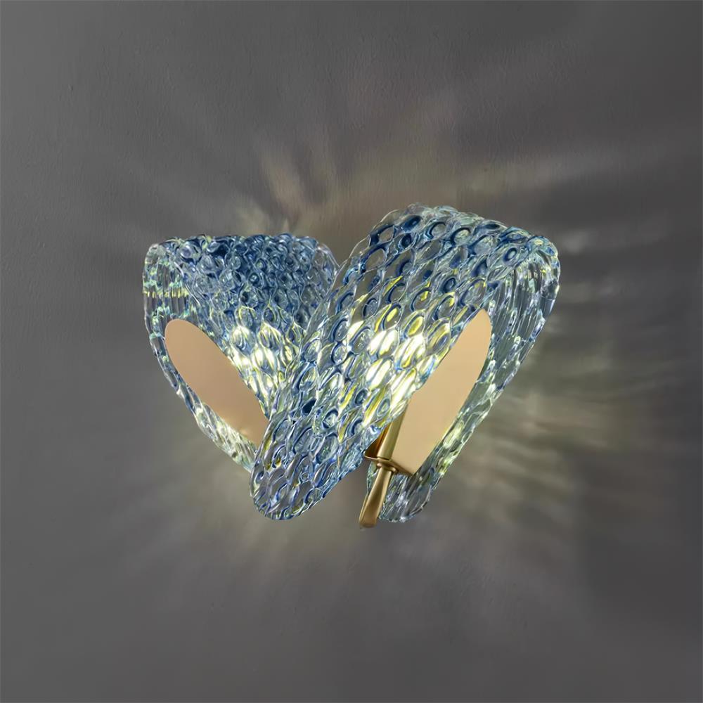 Wall Lamp Blue Ribbed Glass Ribbons Brass