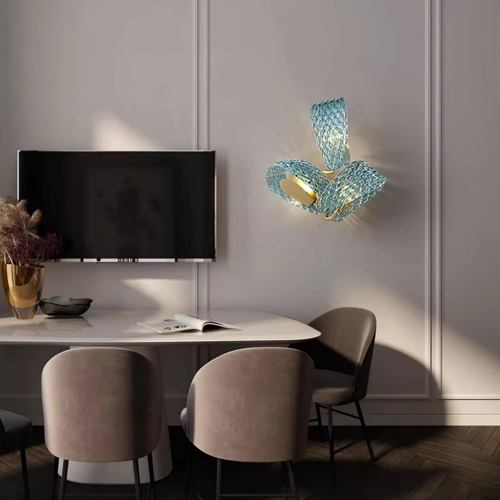 Wall Lamp Blue Ribbed Glass Ribbons Brass