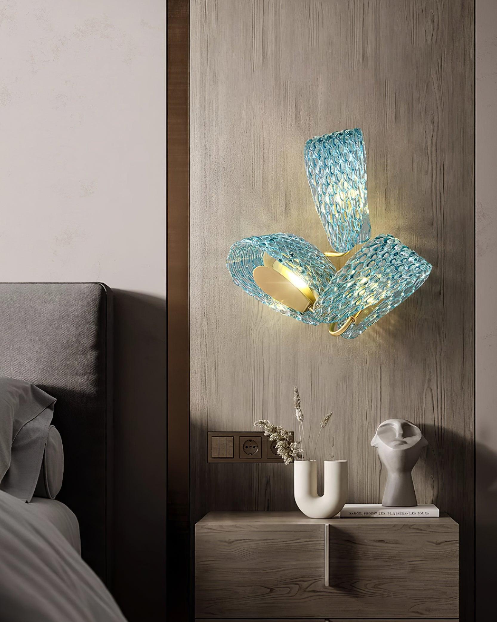 Wall Lamp Blue Ribbed Glass Ribbons Brass