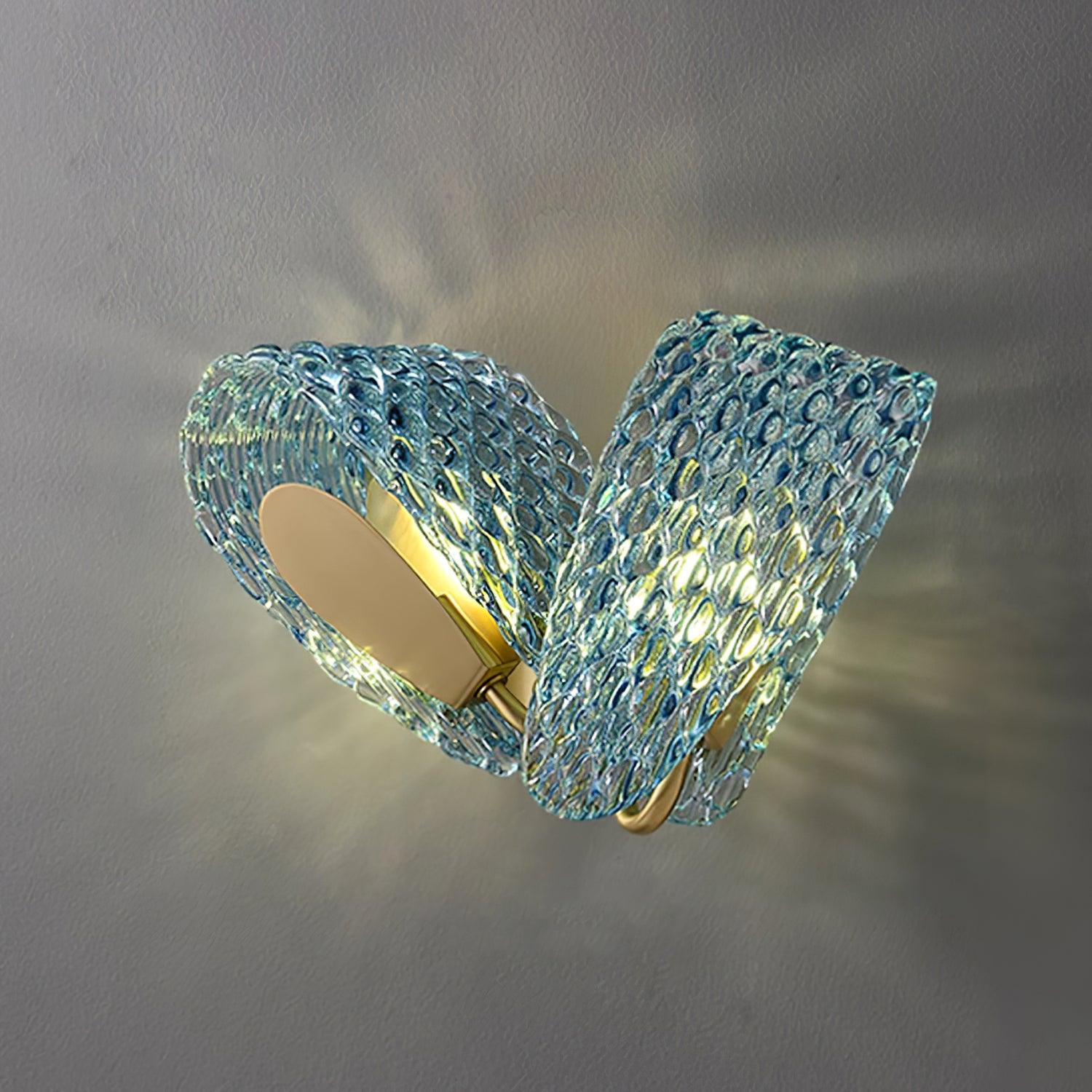 Wall Lamp Blue Ribbed Glass Ribbons Brass