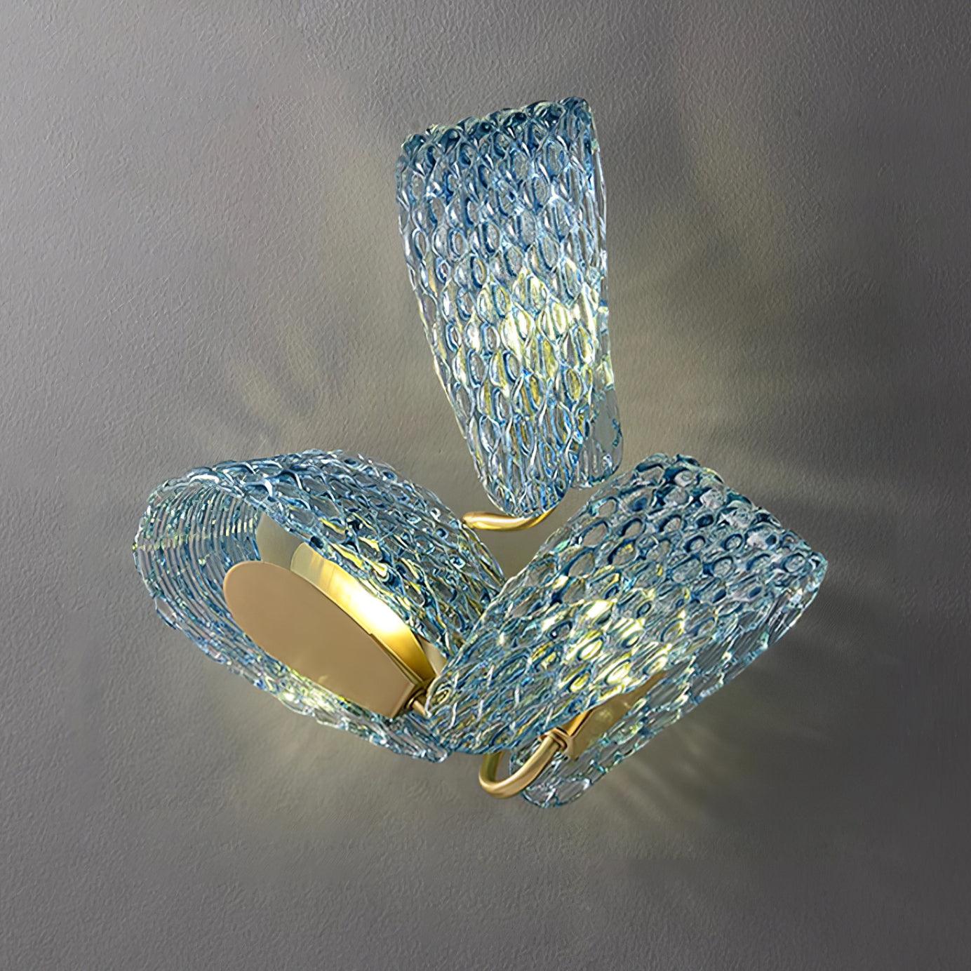 Wall Lamp Blue Ribbed Glass Ribbons Brass