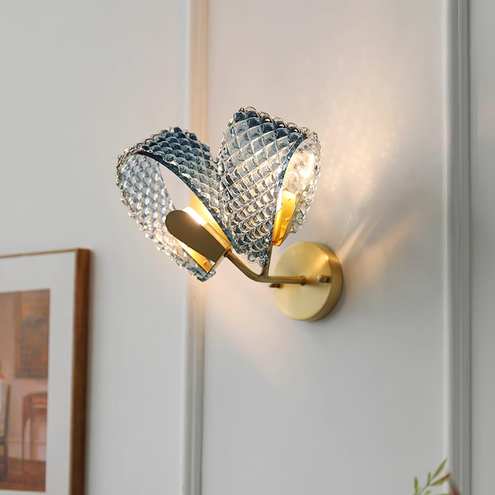 Wall Lamp Blue Ribbed Glass Ribbons Brass
