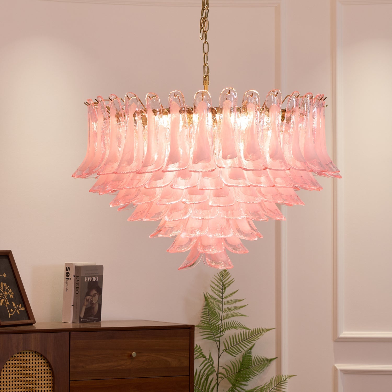 Aurora Chandelier Blush Pink Murano Glass Petals Elegant-Neutral Decor