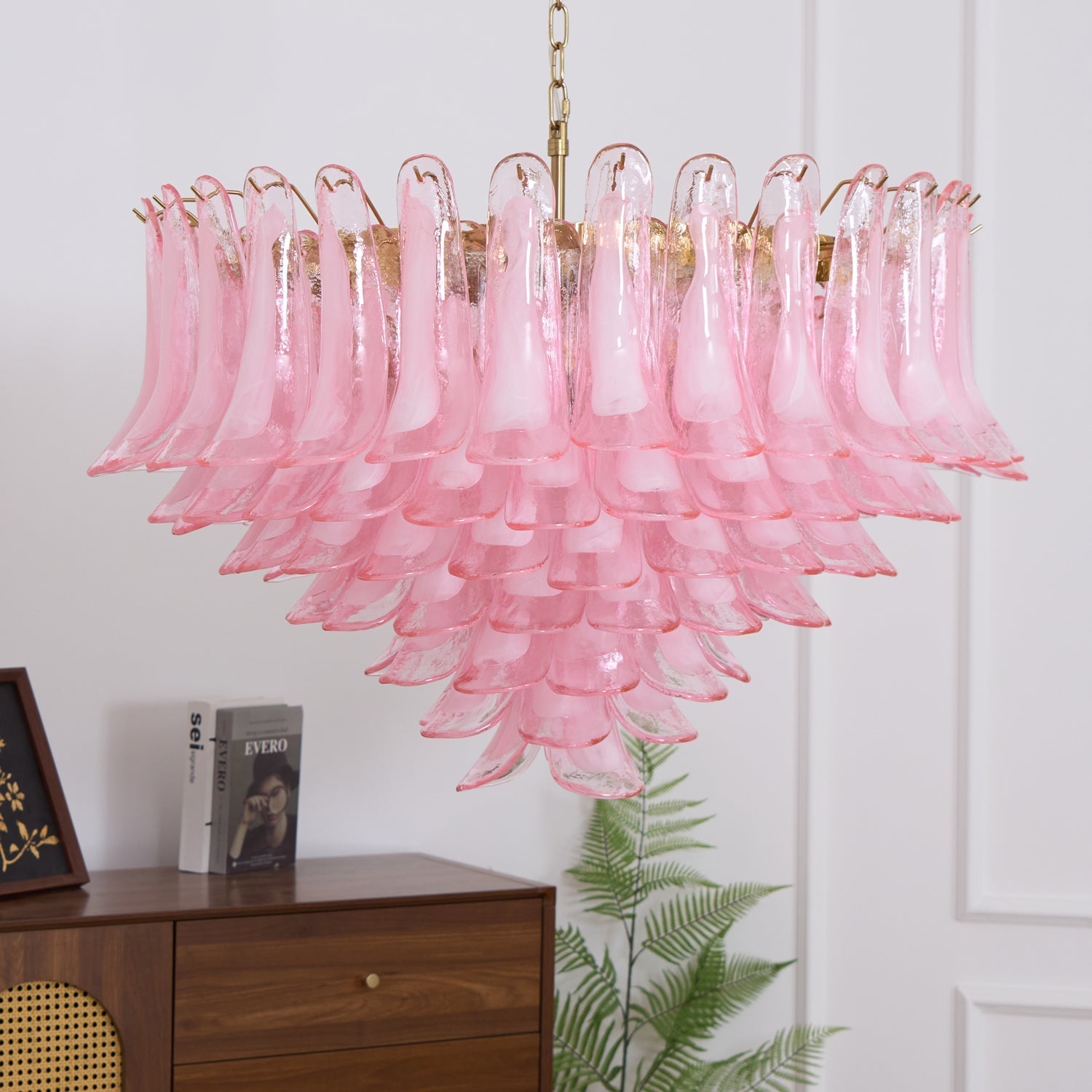 Aurora Chandelier Blush Pink Murano Glass Petals Elegant-Neutral Decor