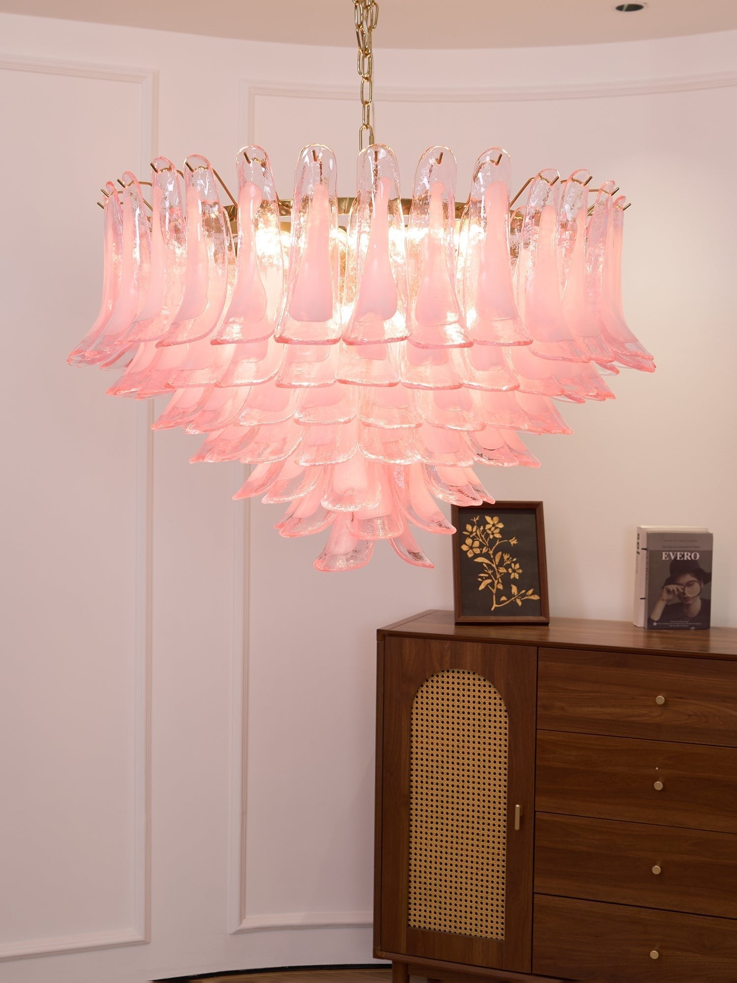 Aurora Chandelier Blush Pink Murano Glass Petals Elegant-Neutral Decor