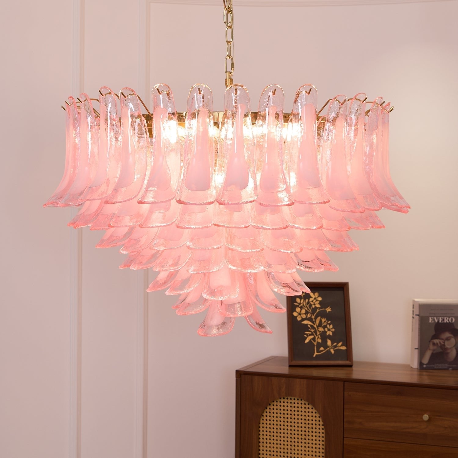 Aurora Chandelier Blush Pink Murano Glass Petals Elegant-Neutral Decor