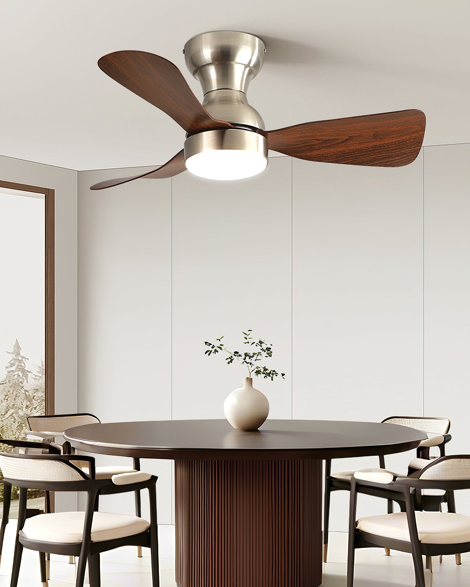 The integrated LED light of the Bobe Ceiling Fan turned on.