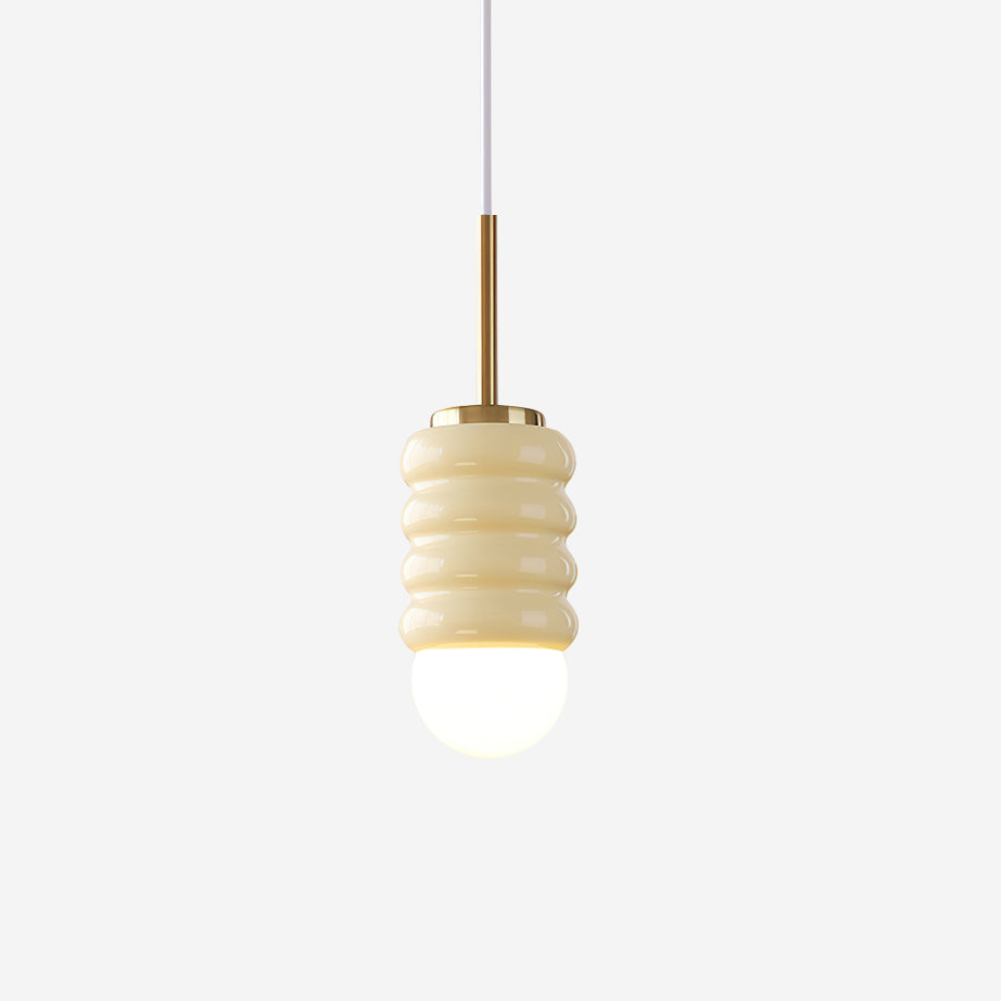 Pendant Light Ribbed Ceramic  Brass Midcentury