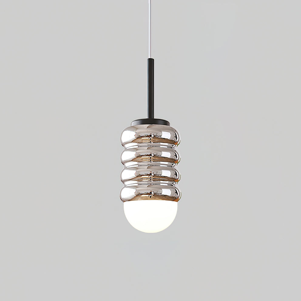 Pendant Light Ribbed Ceramic  Brass Midcentury