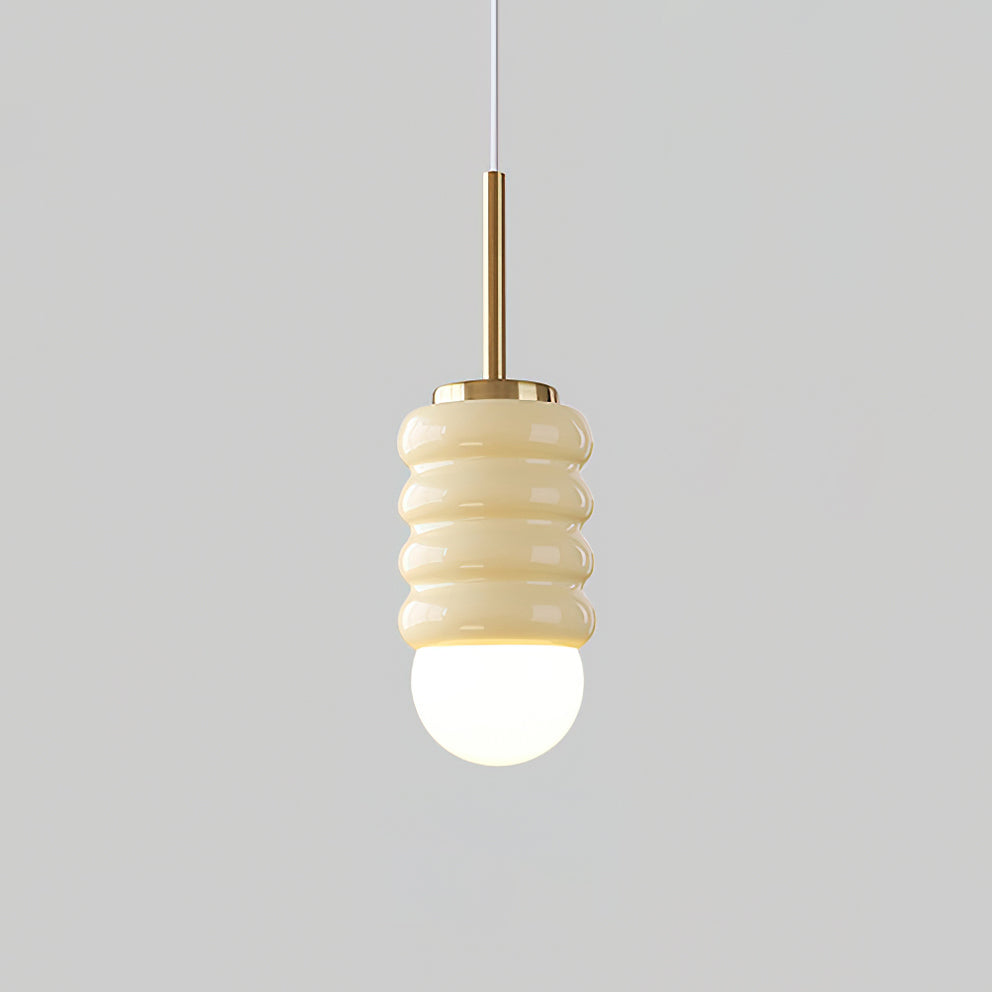 Pendant Light Ribbed Ceramic  Brass Midcentury
