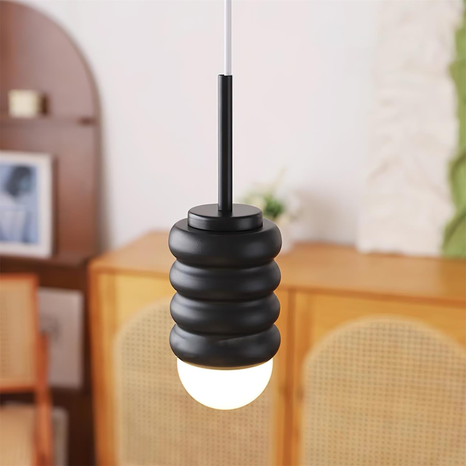 Pendant Light Ribbed Ceramic  Brass Midcentury