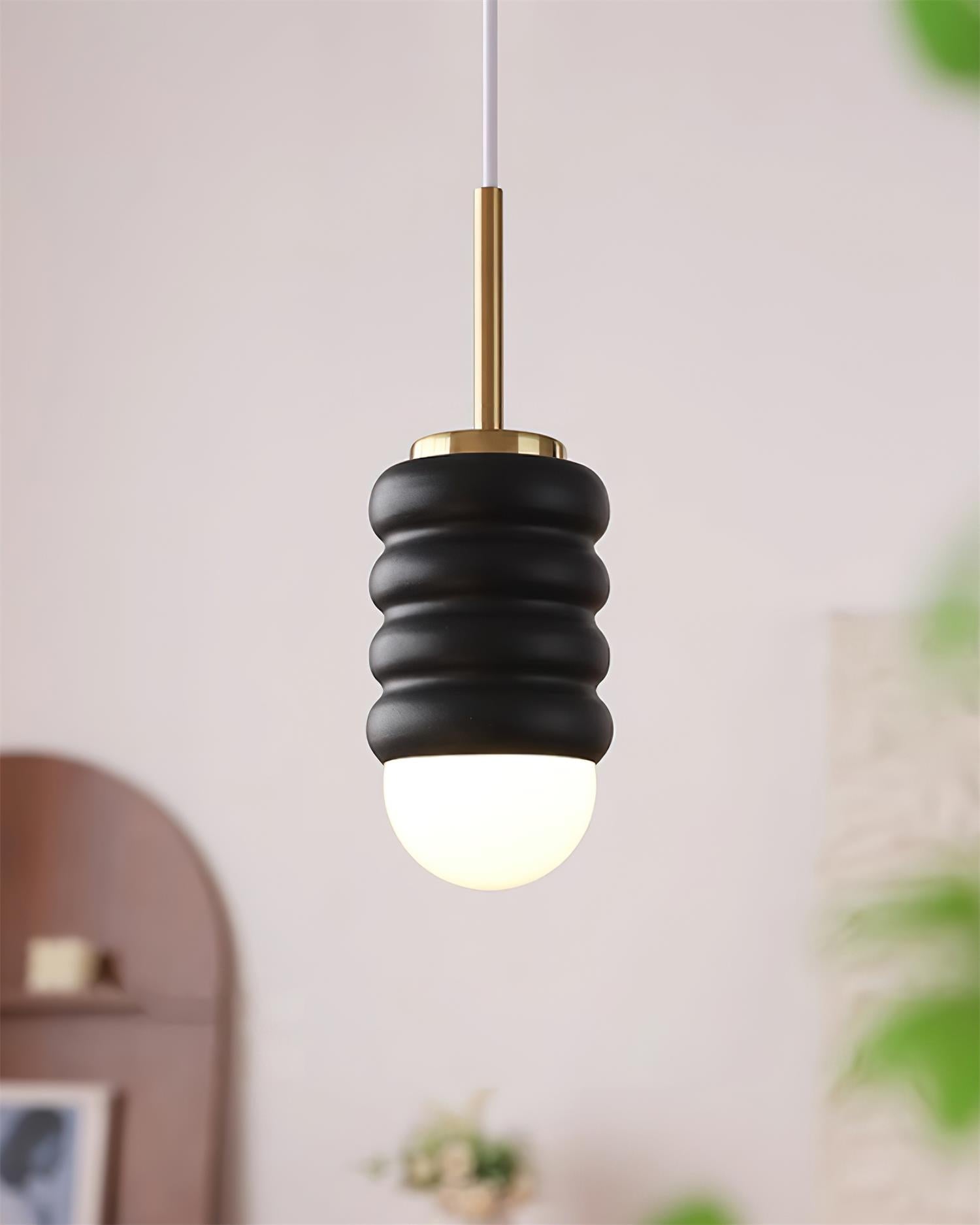 Pendant Light Ribbed Ceramic  Brass Midcentury