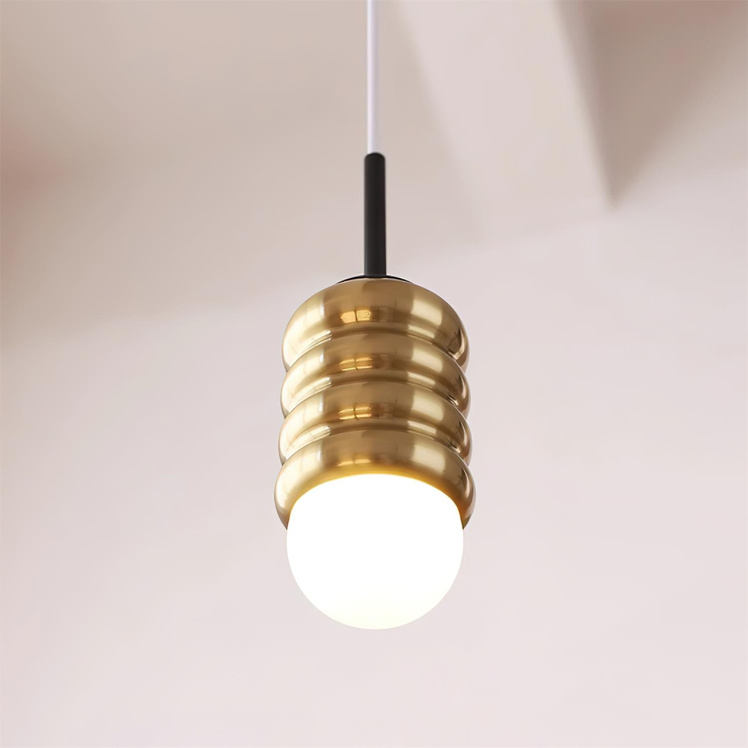 Pendant Light Ribbed Ceramic  Brass Midcentury