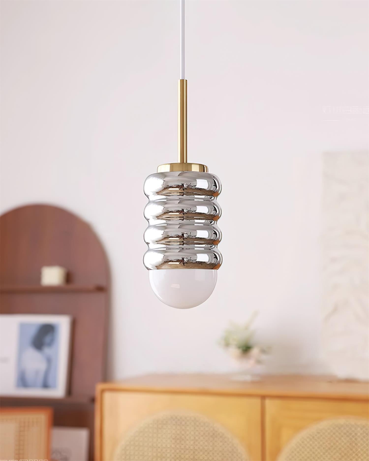 Pendant Light Ribbed Ceramic  Brass Midcentury
