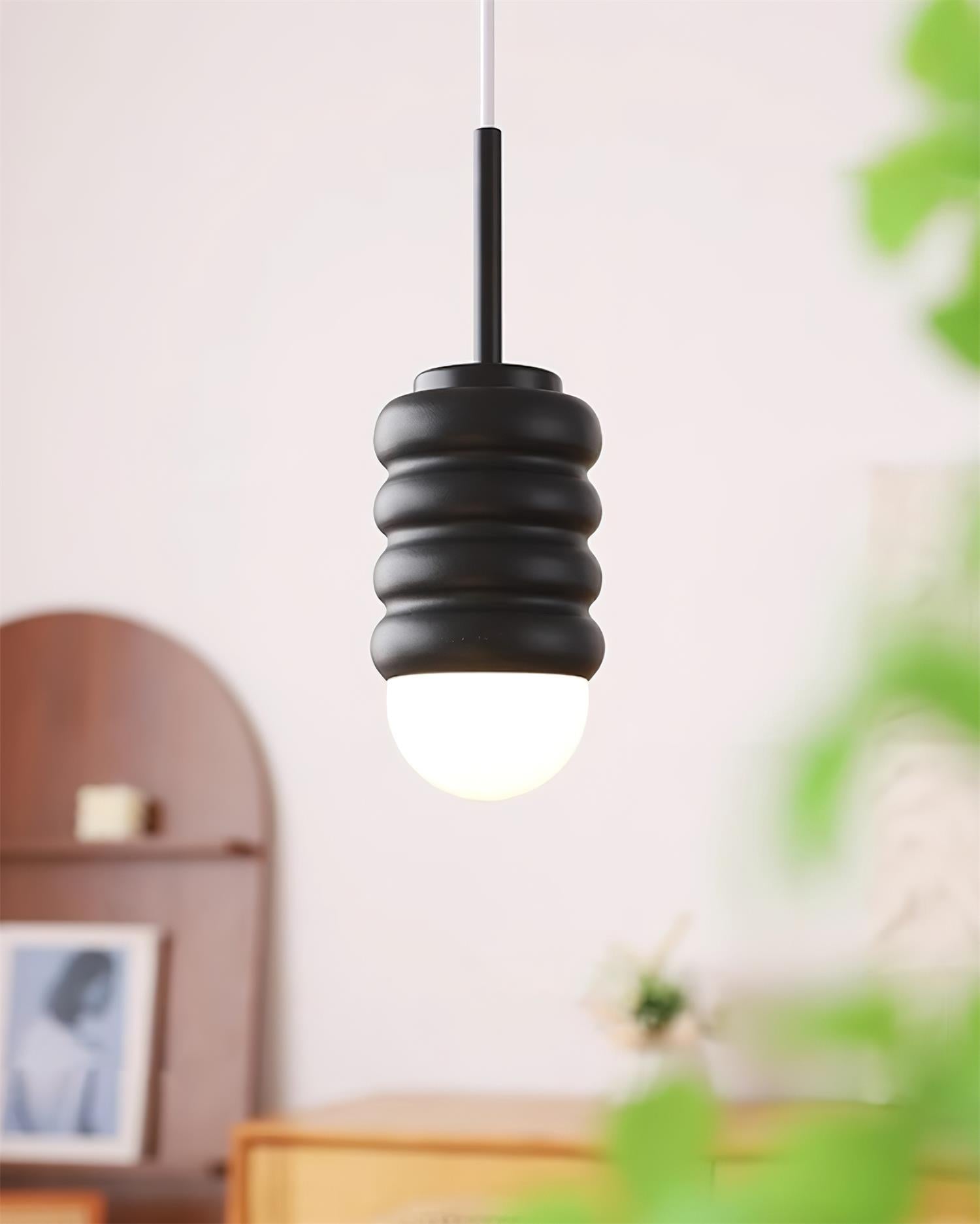 Pendant Light Ribbed Ceramic  Brass Midcentury