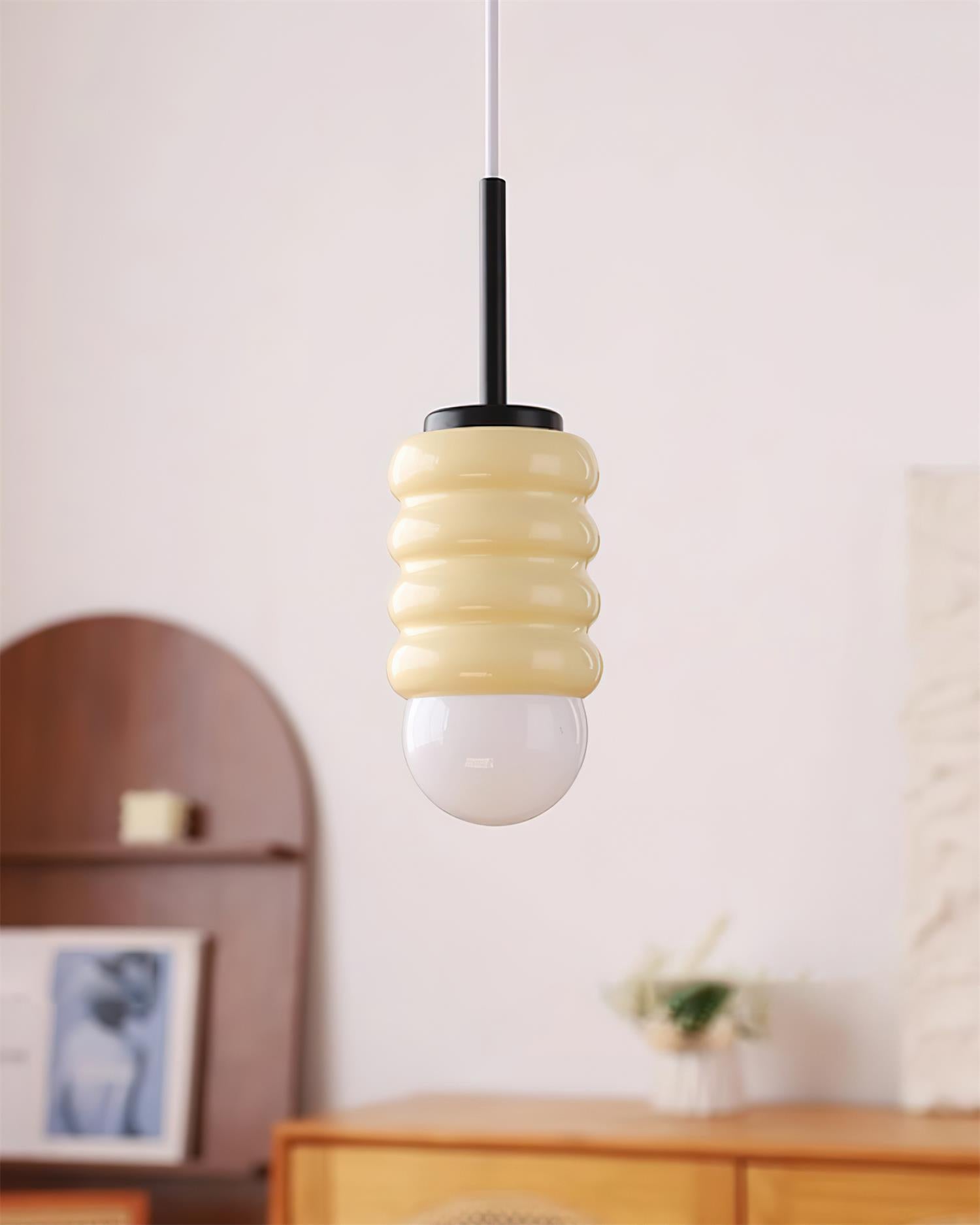 Pendant Light Ribbed Ceramic  Brass Midcentury