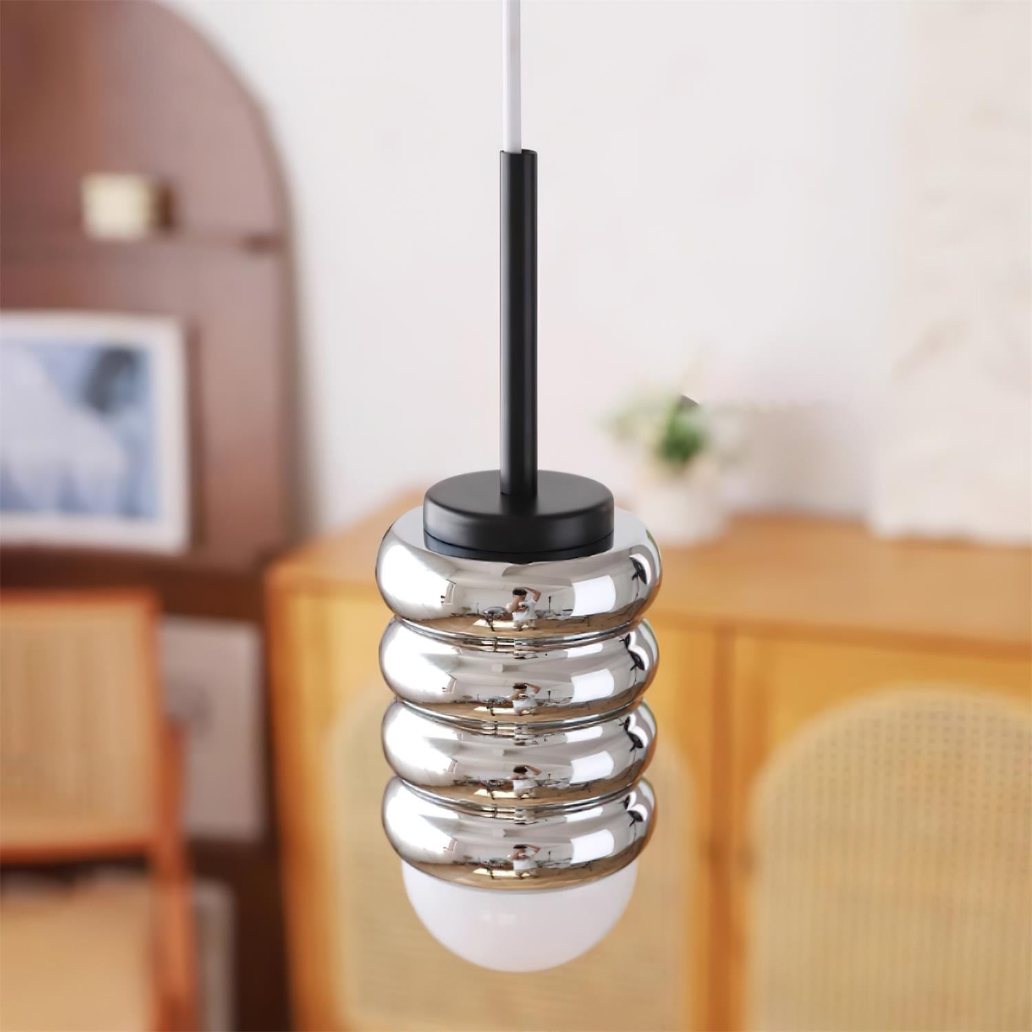 Pendant Light Ribbed Ceramic  Brass Midcentury