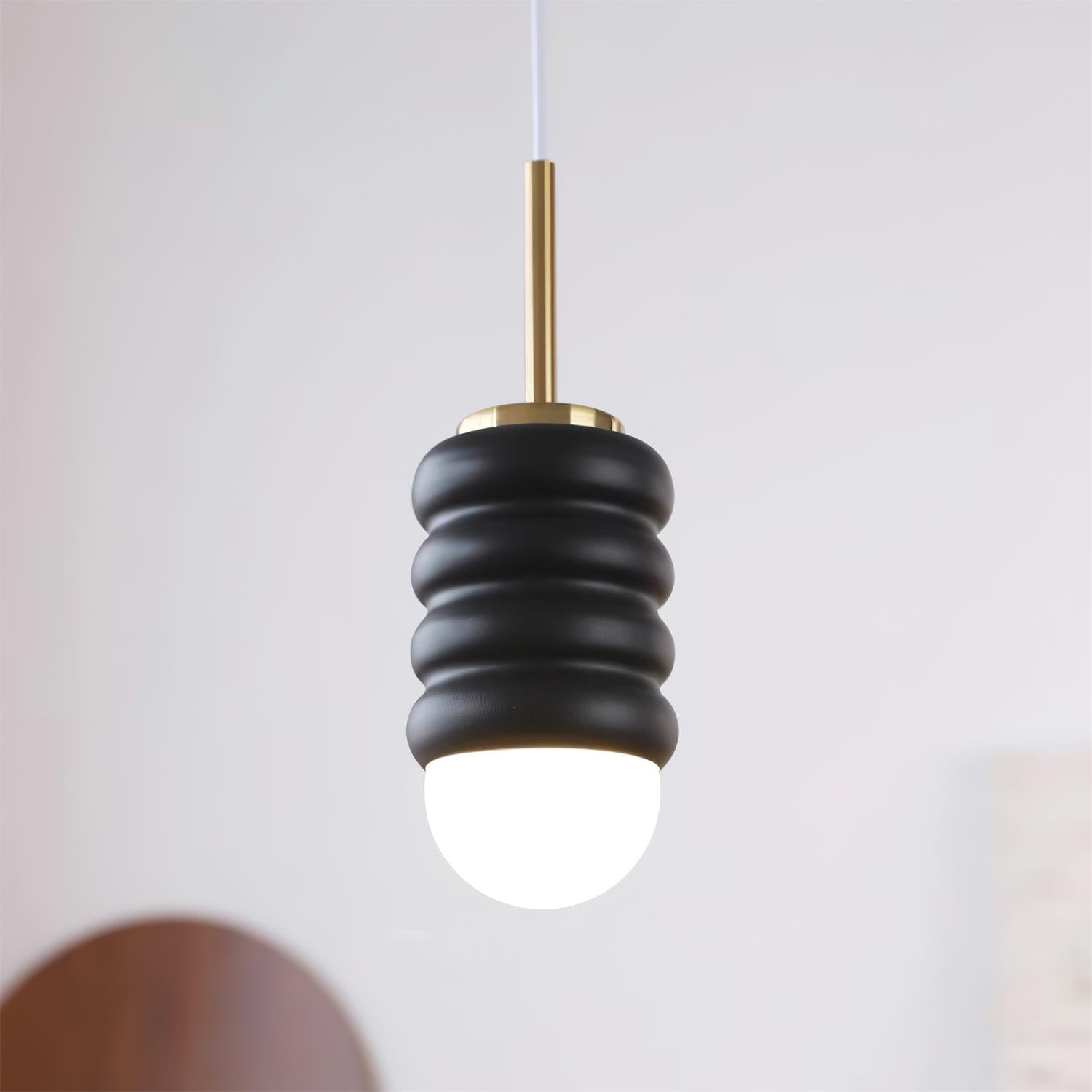 Pendant Light Ribbed Ceramic  Brass Midcentury