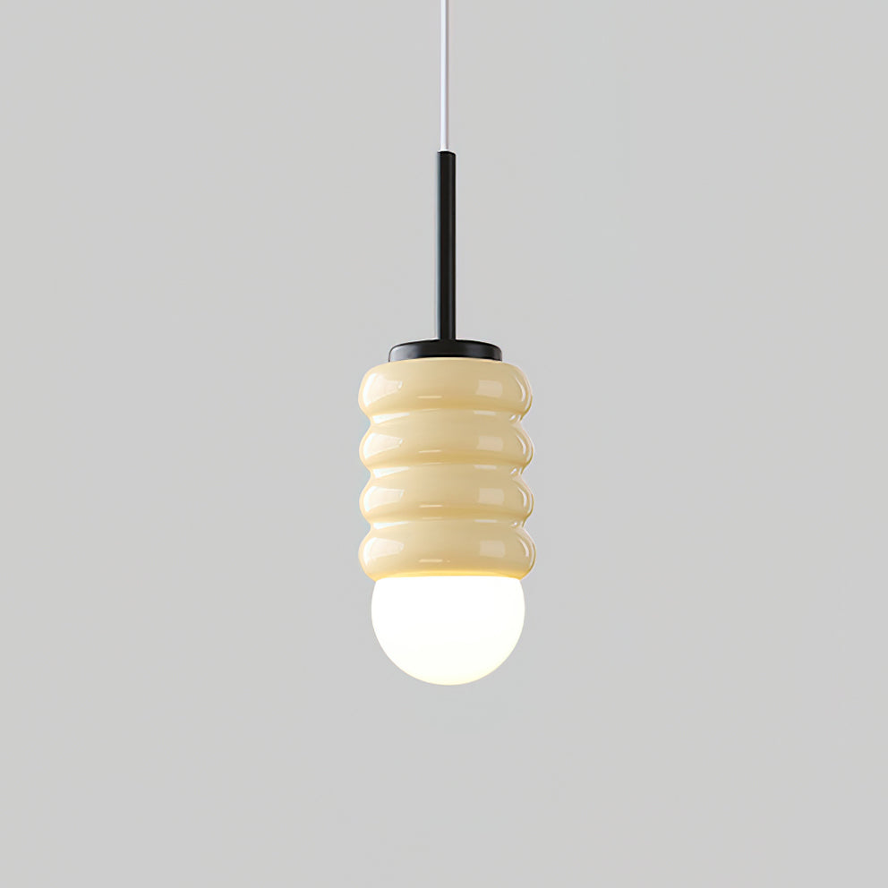 Pendant Light Ribbed Ceramic  Brass Midcentury