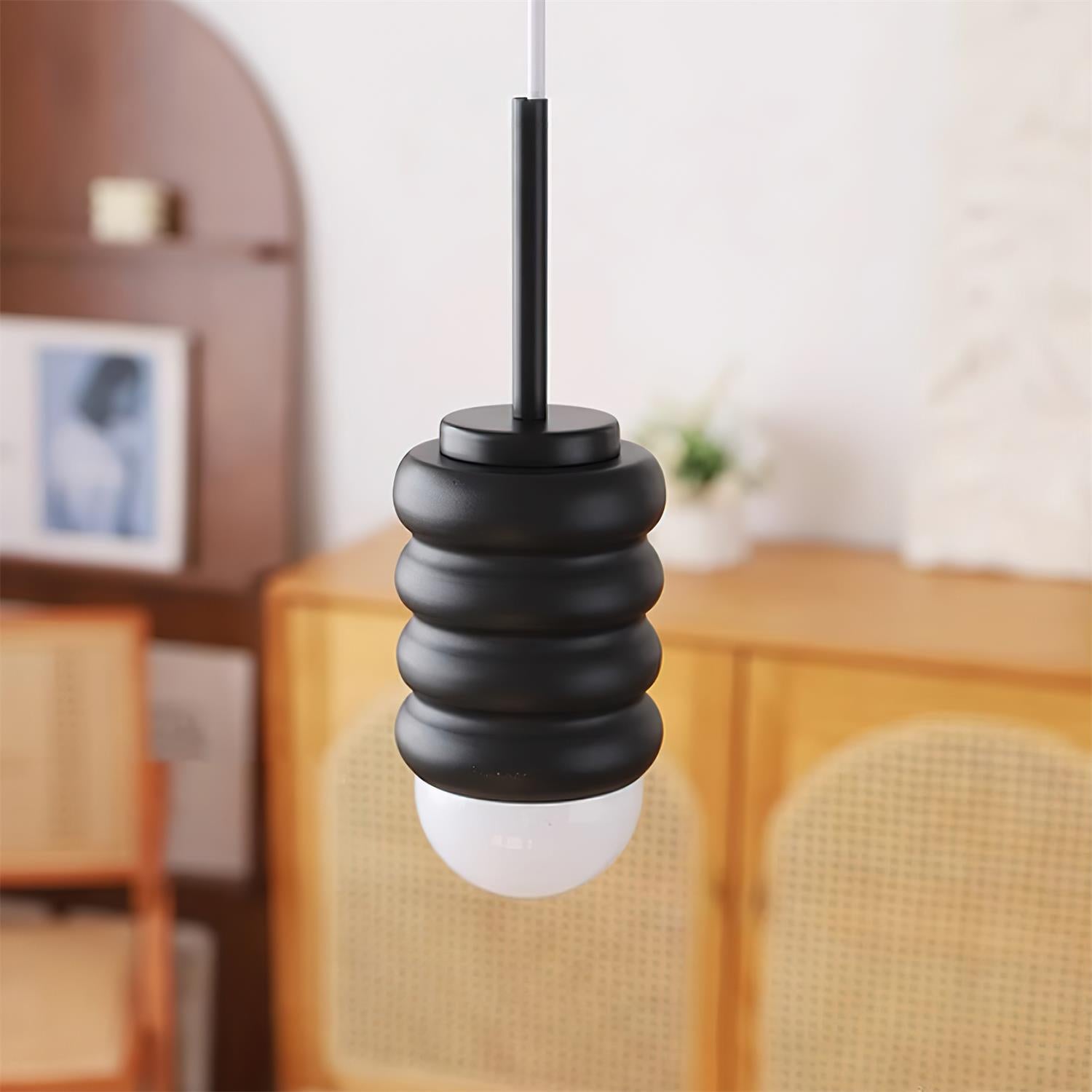 Pendant Light Ribbed Ceramic  Brass Midcentury