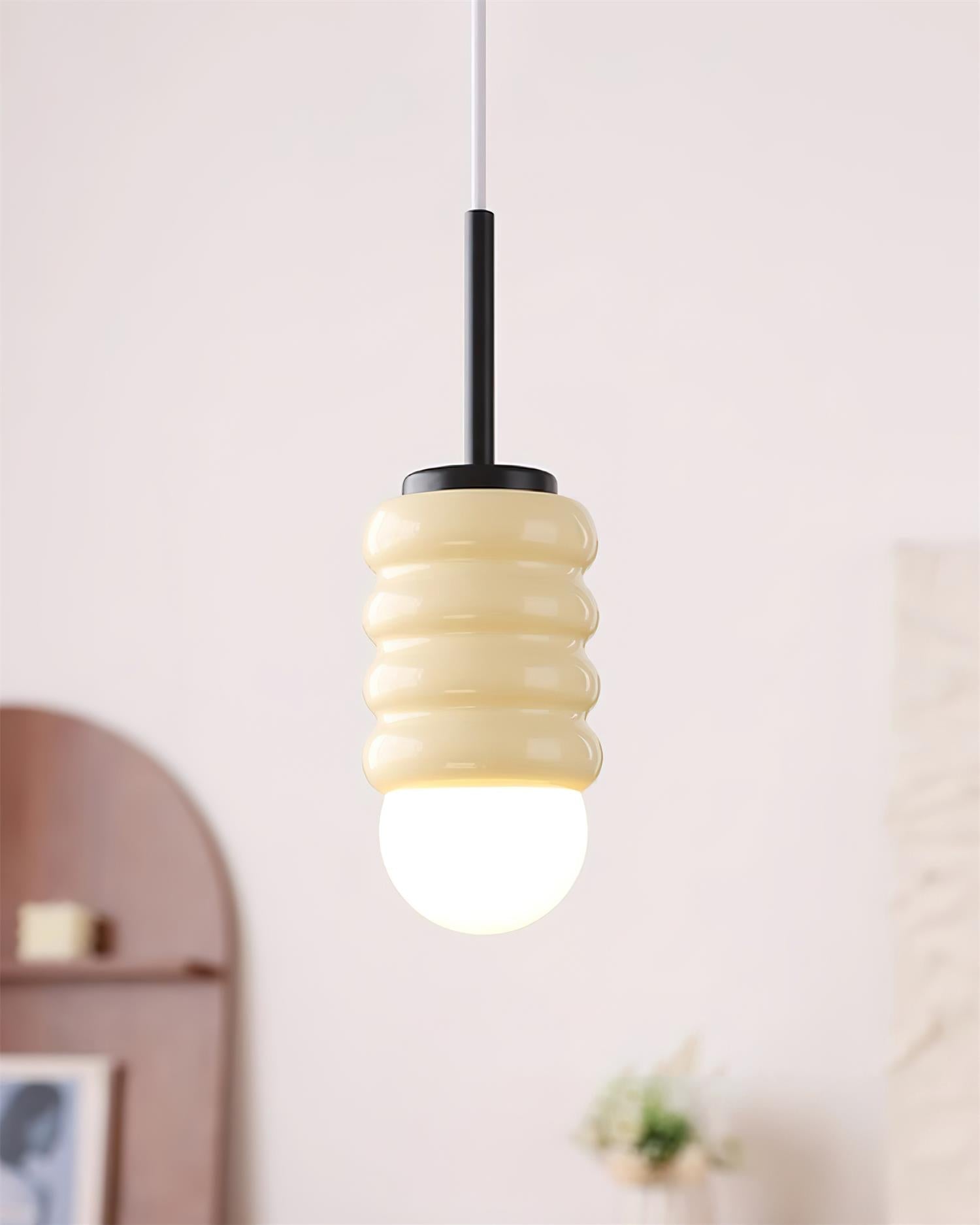Pendant Light Ribbed Ceramic  Brass Midcentury