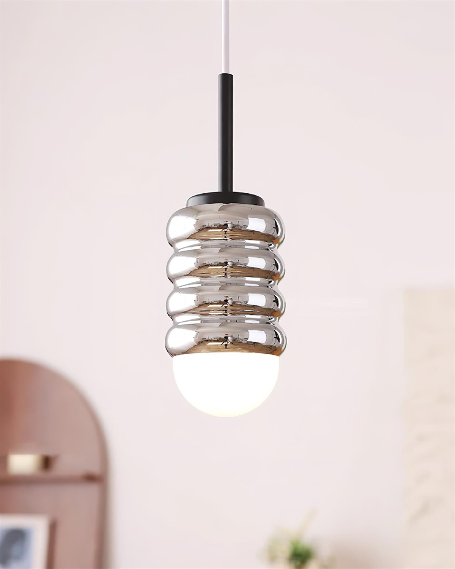 Pendant Light Ribbed Ceramic  Brass Midcentury