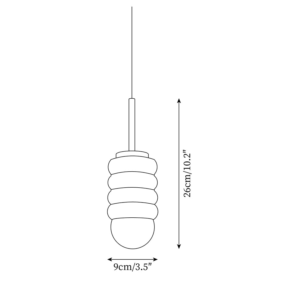 Pendant Light Ribbed Ceramic  Brass Midcentury