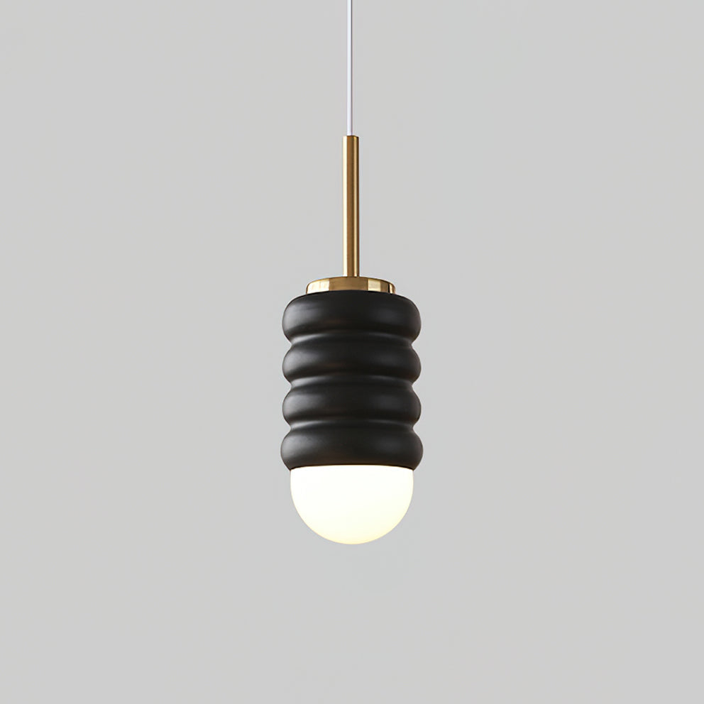 Pendant Light Ribbed Ceramic  Brass Midcentury