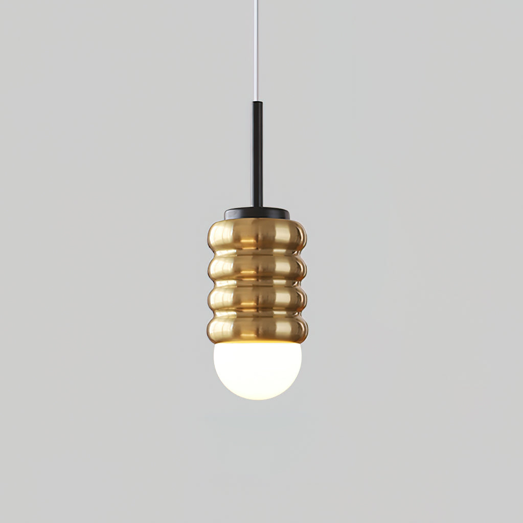 Pendant Light Ribbed Ceramic  Brass Midcentury