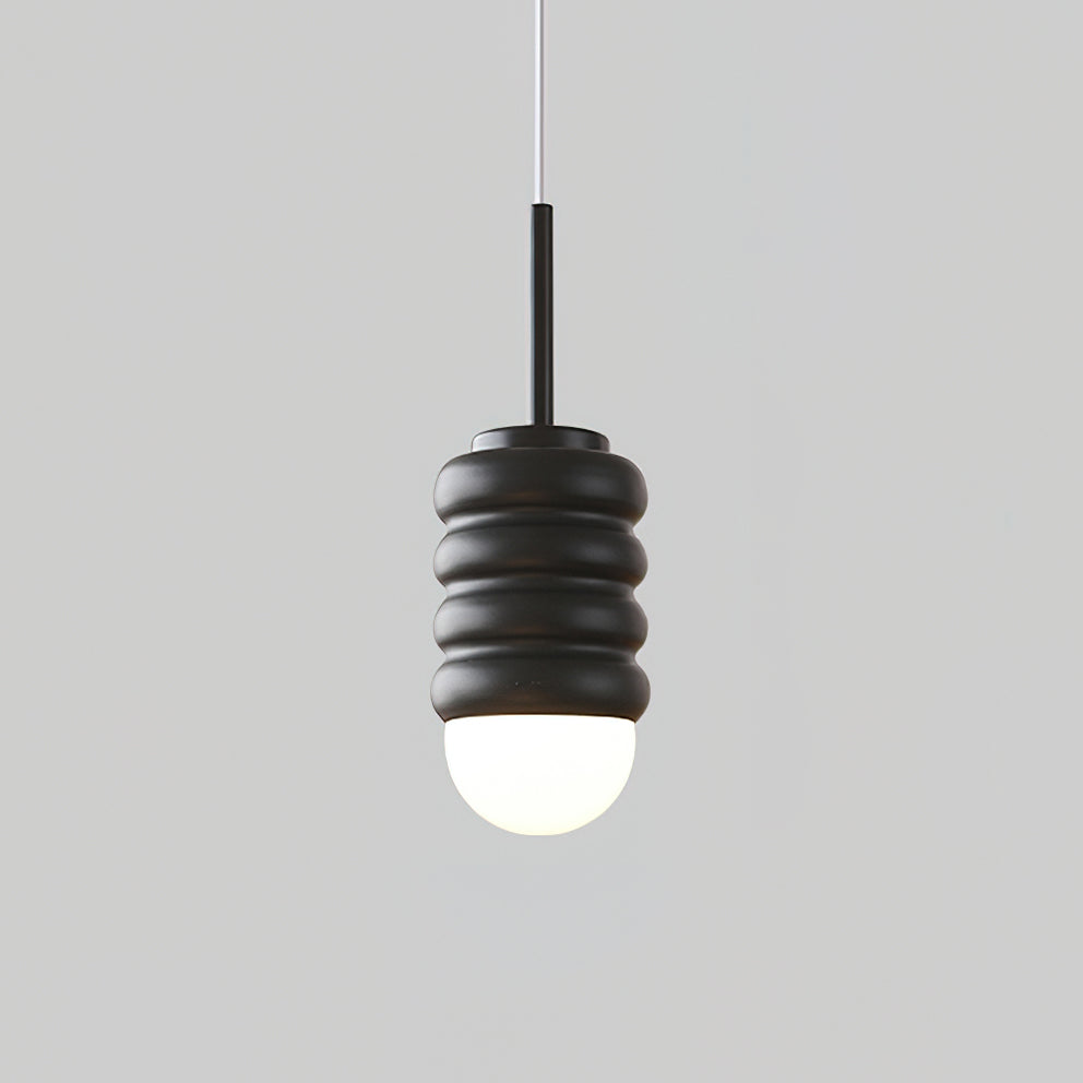 Pendant Light Ribbed Ceramic  Brass Midcentury