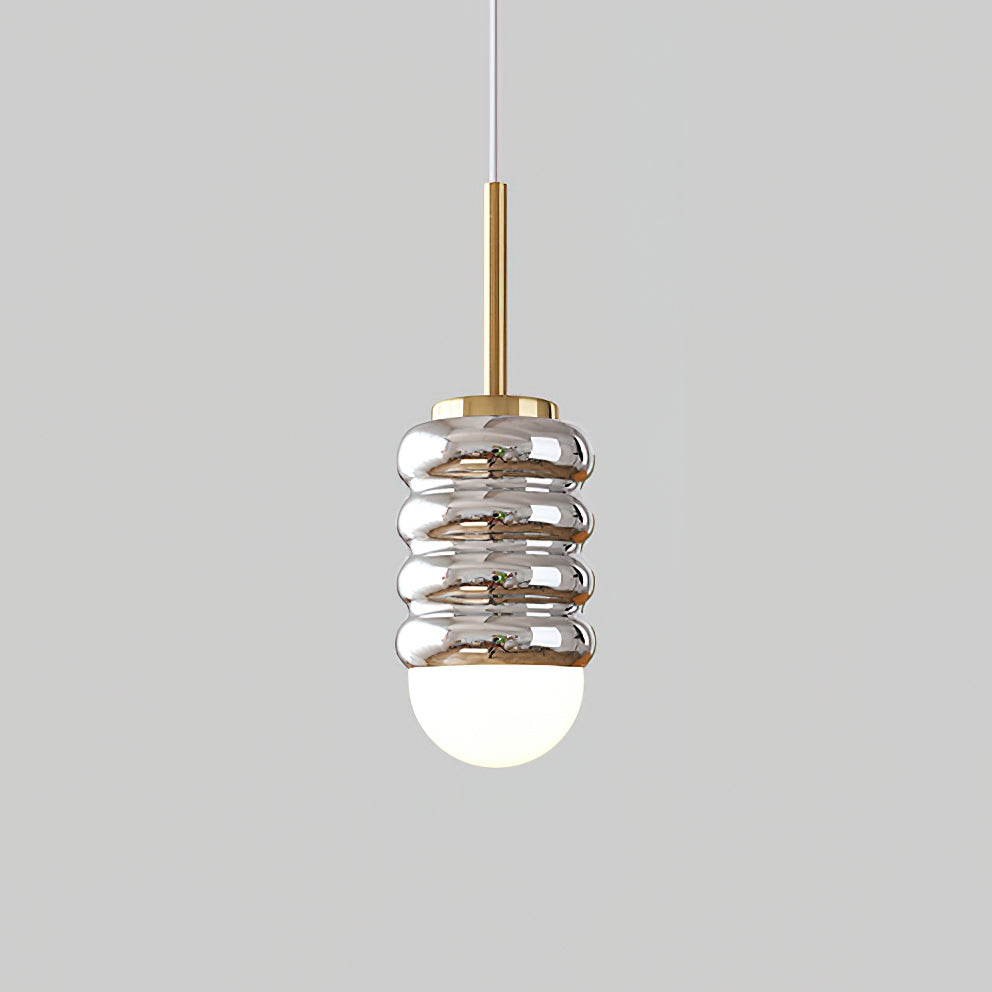 Pendant Light Ribbed Ceramic  Brass Midcentury