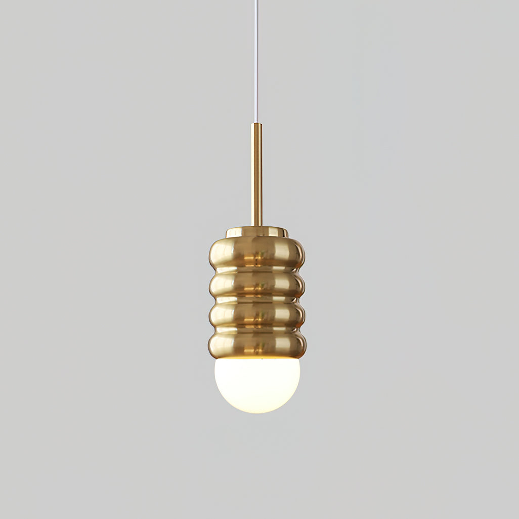 Pendant Light Ribbed Ceramic  Brass Midcentury