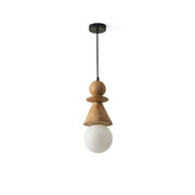Bodie stacked wood totem pendant light in natural wood finish.