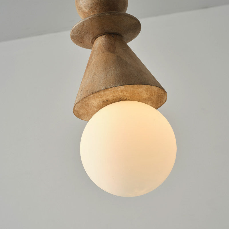 Diagram showing the dimensions of the Bodie stacked wood totem pendant light.