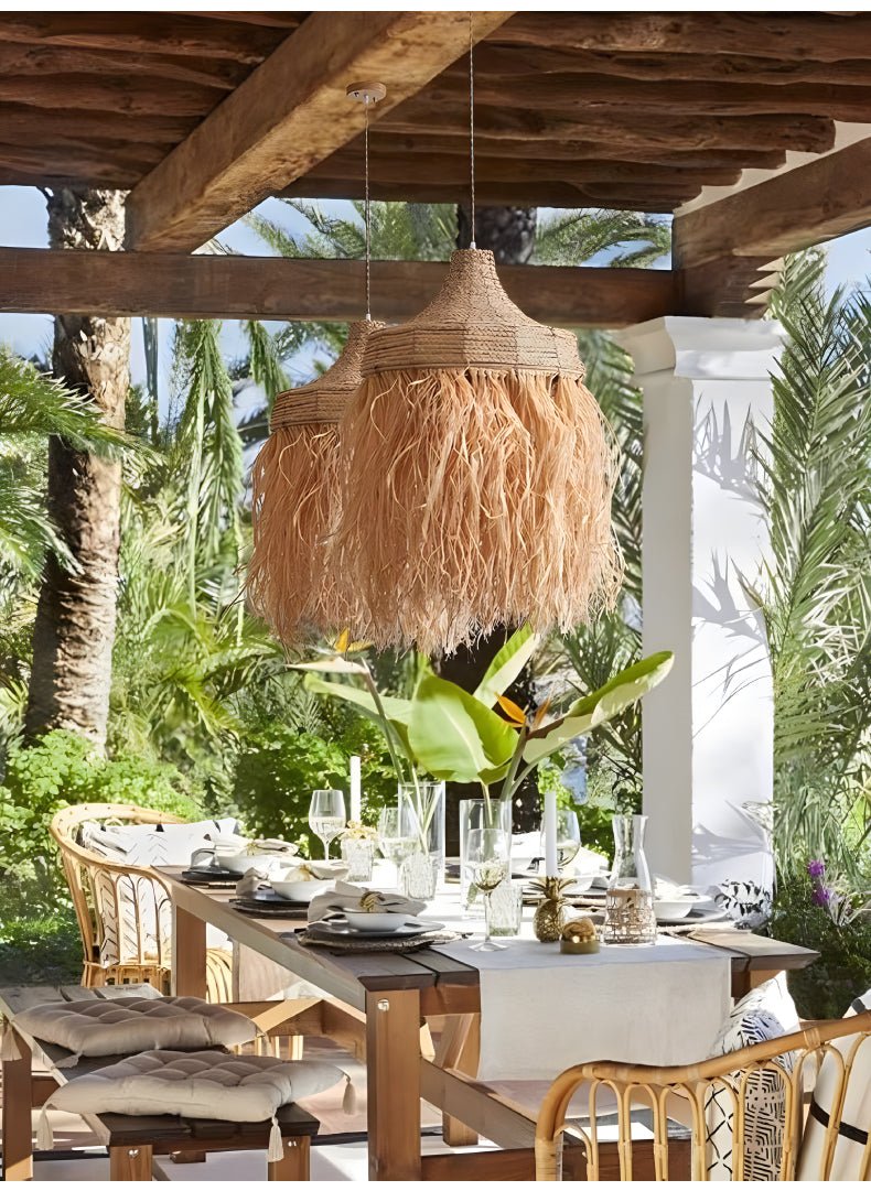 Bohemian Raffia Pendant Light-Neutral Decor